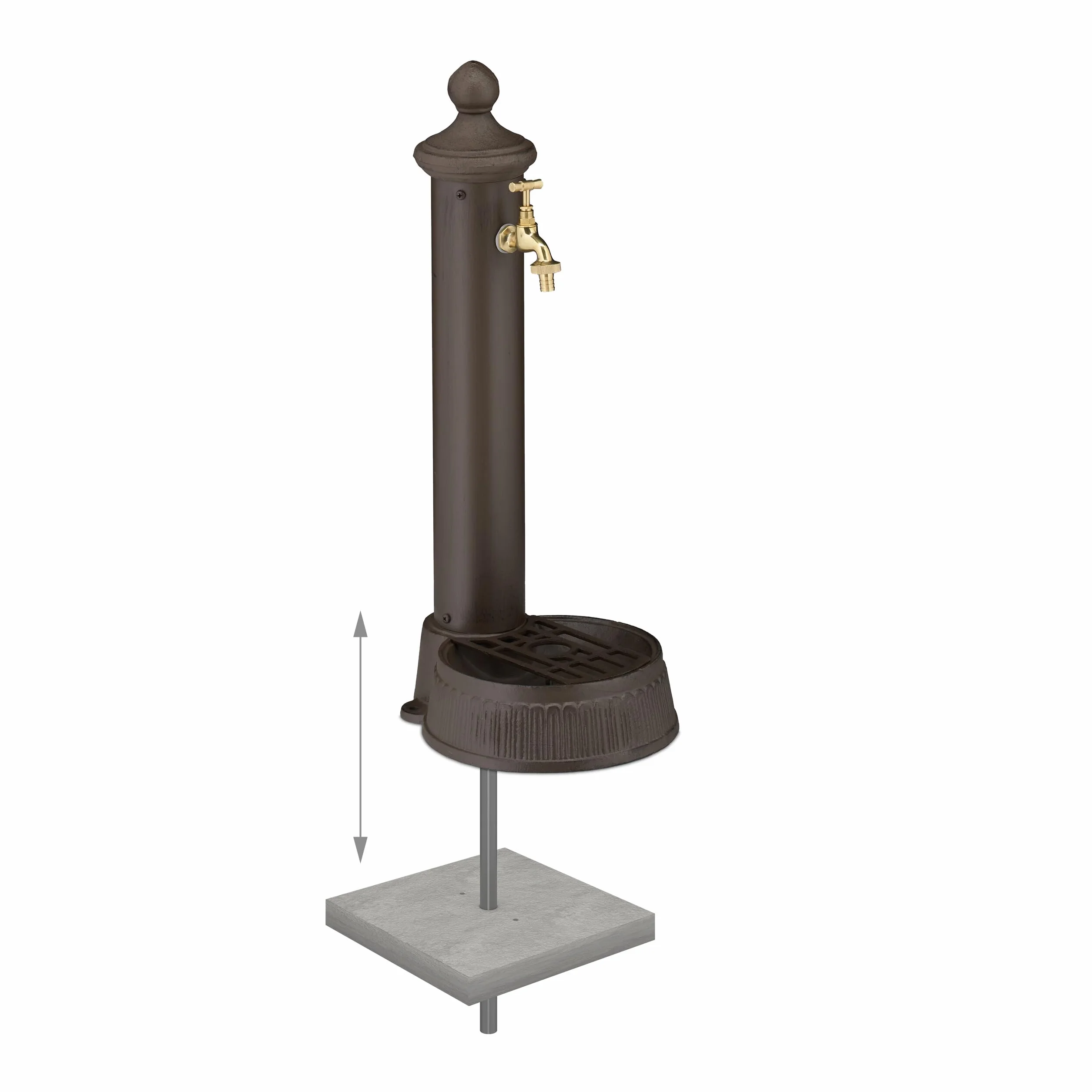 Relaxdays Fontana da Giardino in Stile Antico, Fontanella a Colonna con Rubinetto e Vaschetta, HLP: 65x25x30 cm, Marrone
