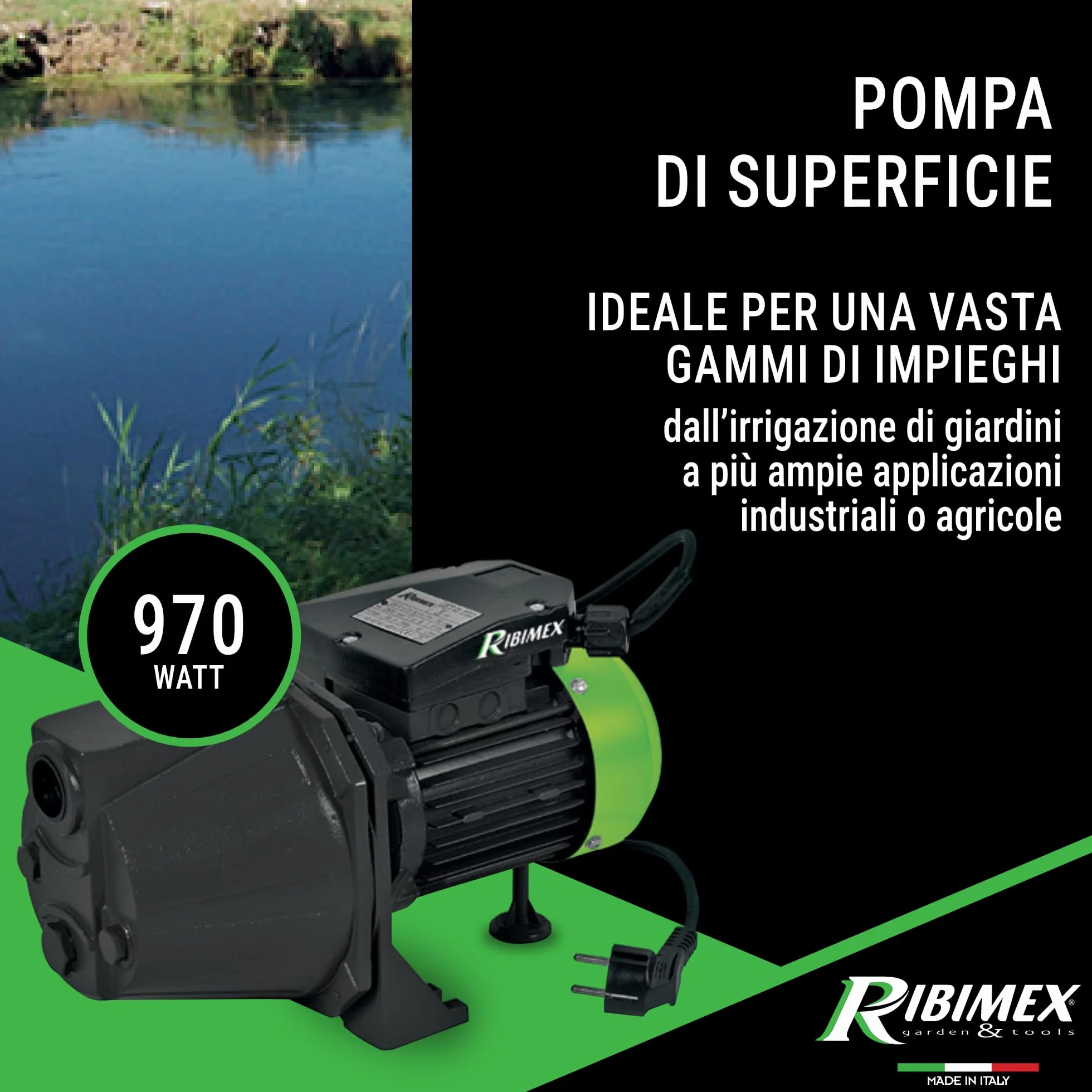 Ribimex Pompa di Superficie Autoadescante JET 101 970W 2700 L/h 4 Bar 40 m Alluminio