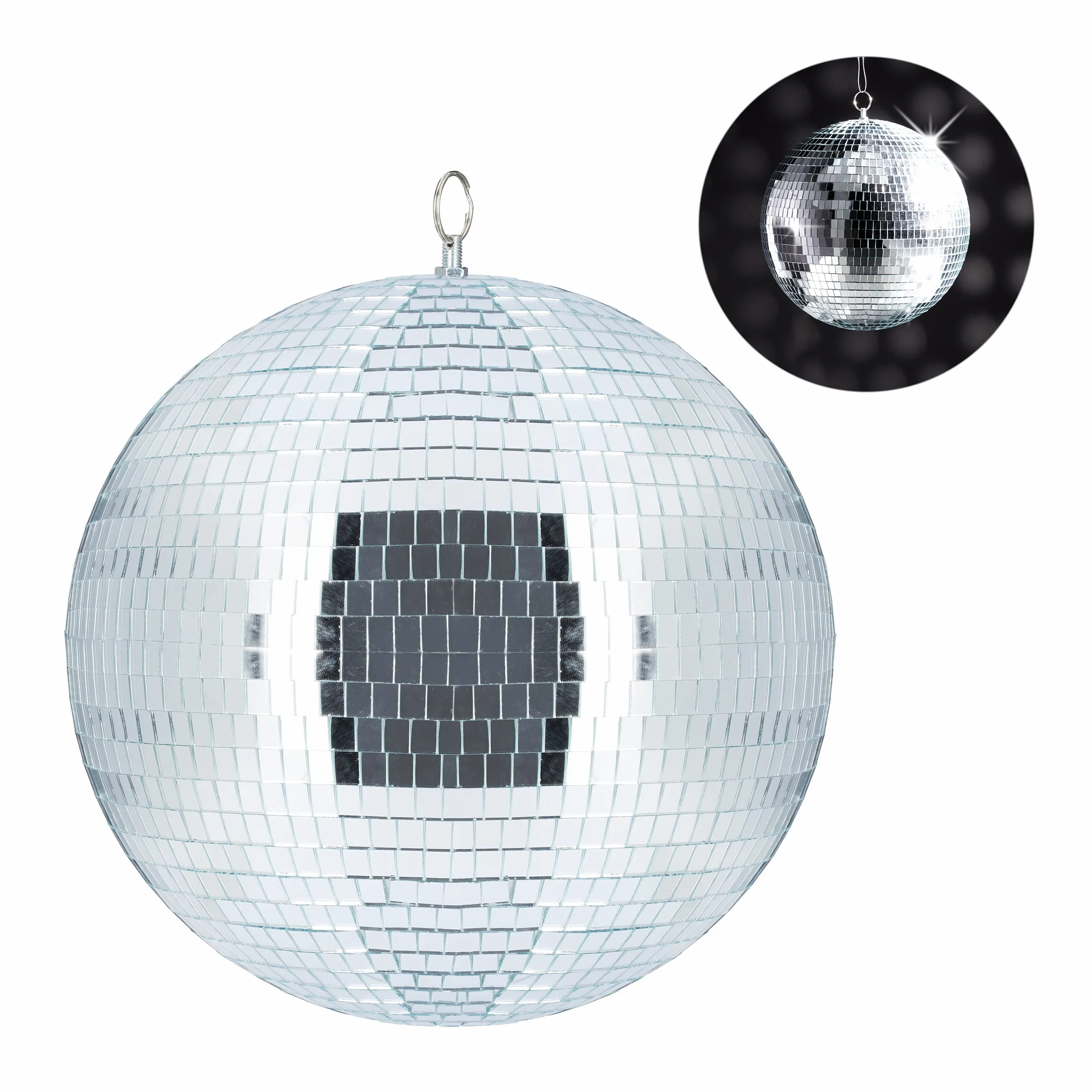 Relaxdays Palla da Discoteca, da Appendere, a Soffitto, Maxi Stratosfera, Specchiata, Compleanni, Ø 30cm, Argento