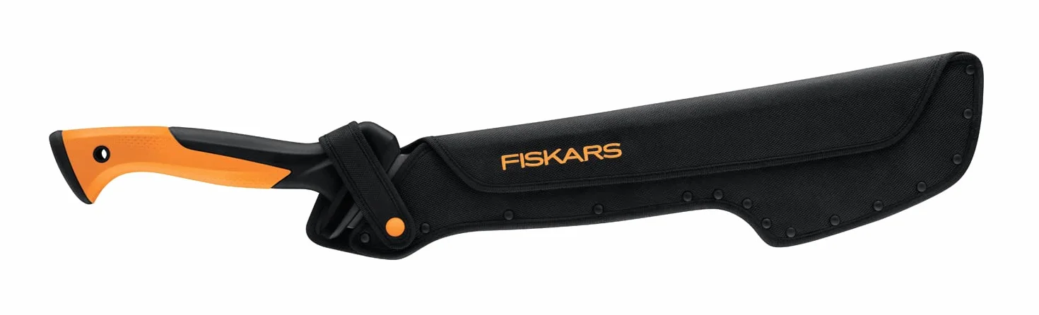 Fiskars Machete-Ascia 46 cm, Lama in Acciaio Temprato, Fodero in Nylon, Nero/Arancione