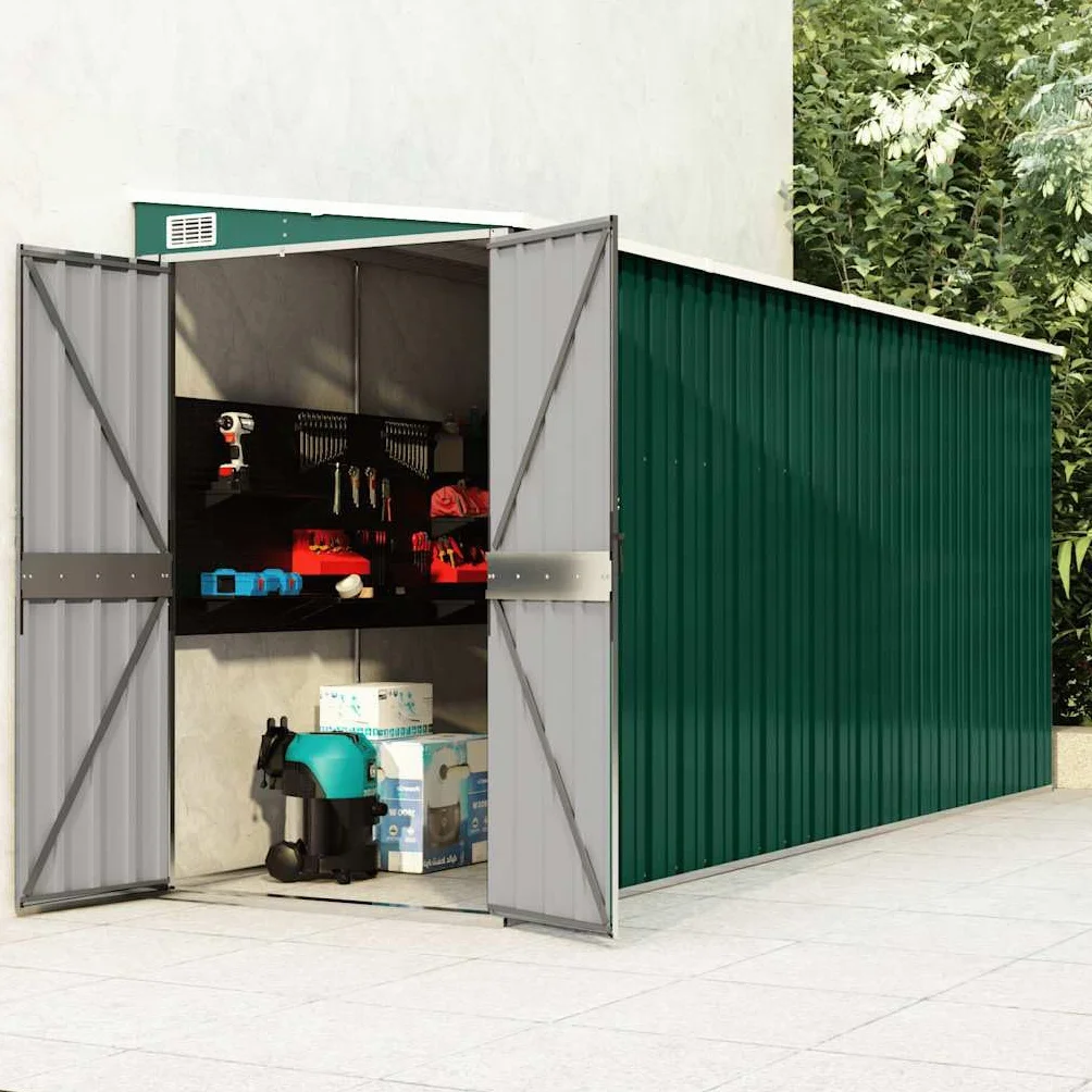 vidaXL Capanno Giardino a Parete Verde 118x382x178 cm Acciaio Zincato