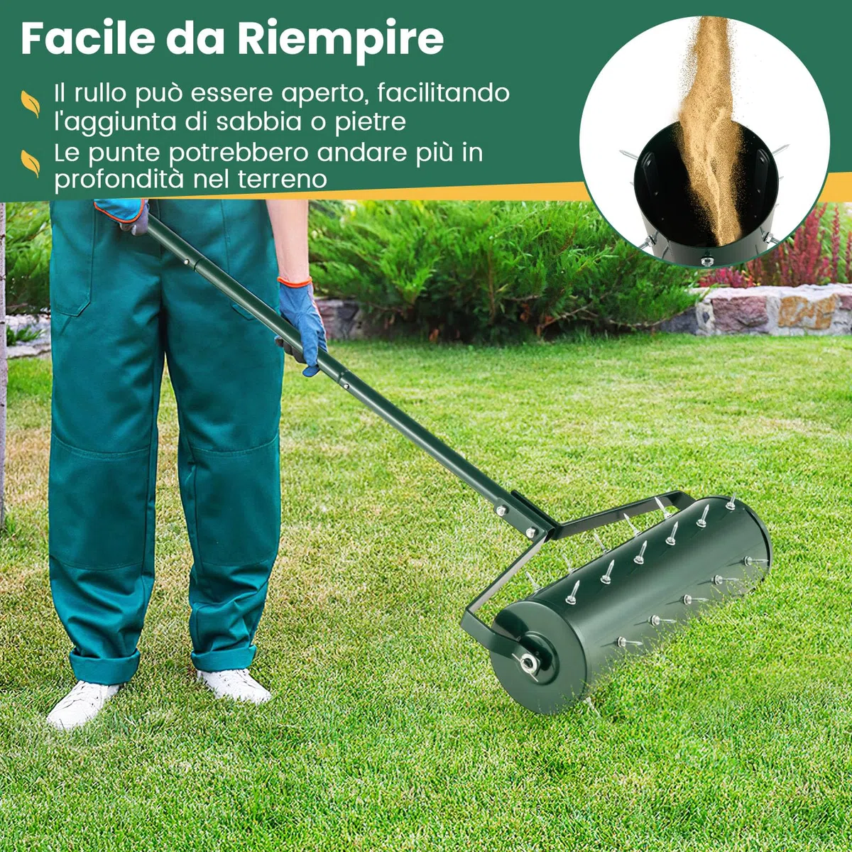 RELAX4LIFE Aeratore Prato Rullo 52 cm 33 Punte Antiruggine 3,4 cm Manico Lungo
