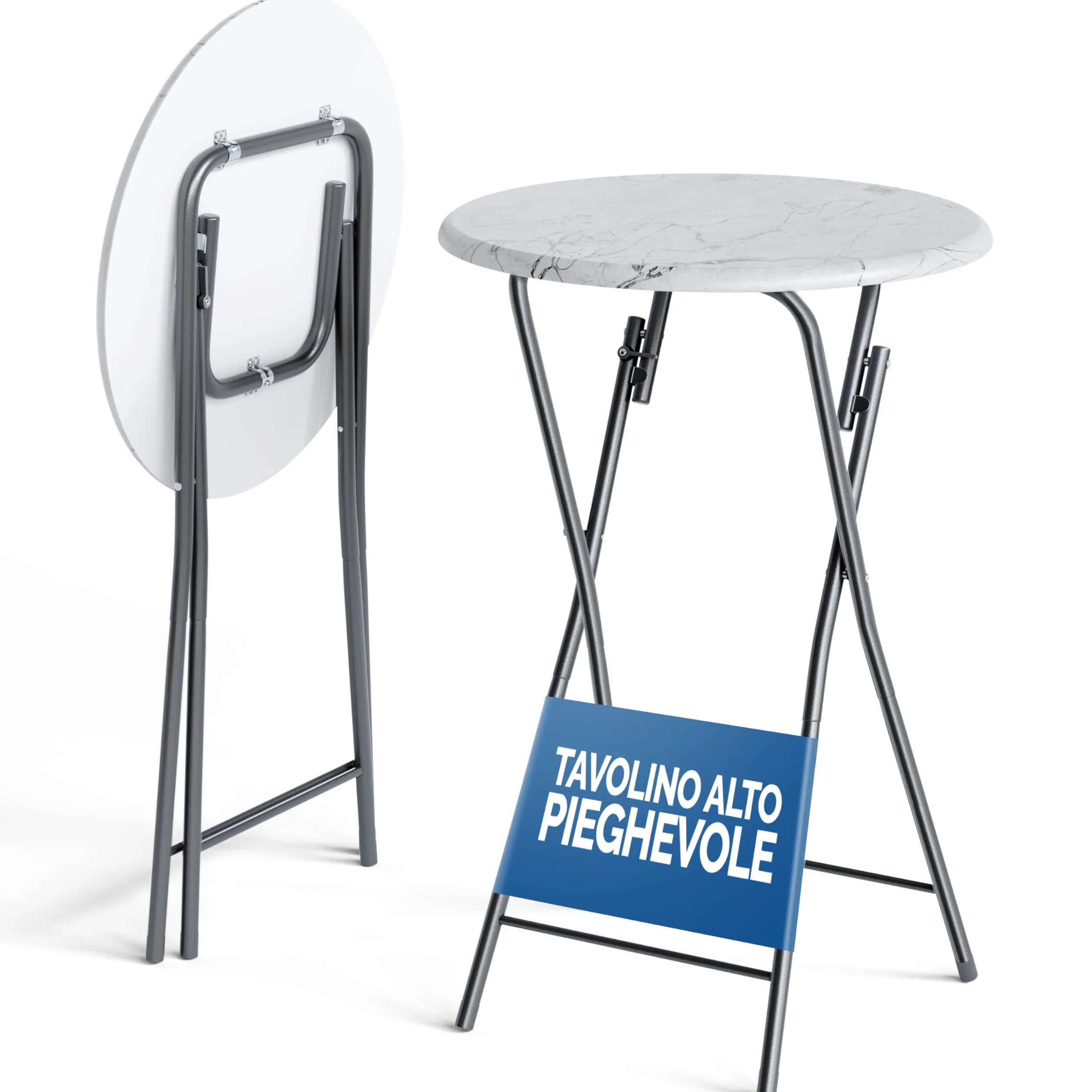 Casaria® Set 2 Tavoli da Bar Pieghevoli 110cm Ø 60cm Tavolino Appoggio Tavolo da Cocktail Alto Rotondo Giardino Bianco