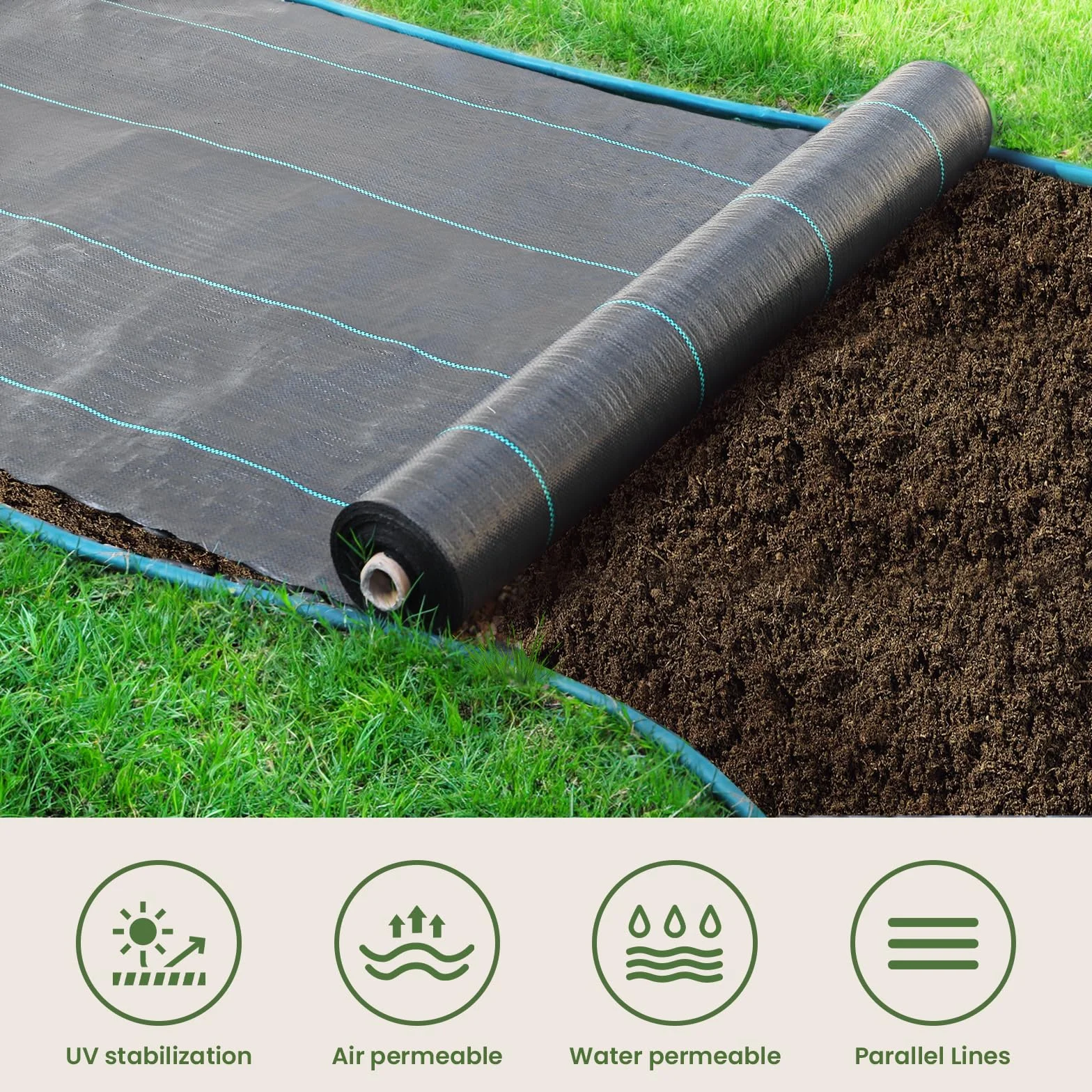 Telo Pacciamatura Anti Erbacce 4m x 10m Permeabile all'Acqua Resistente Strappo UV 90g/m² Giardino Orto