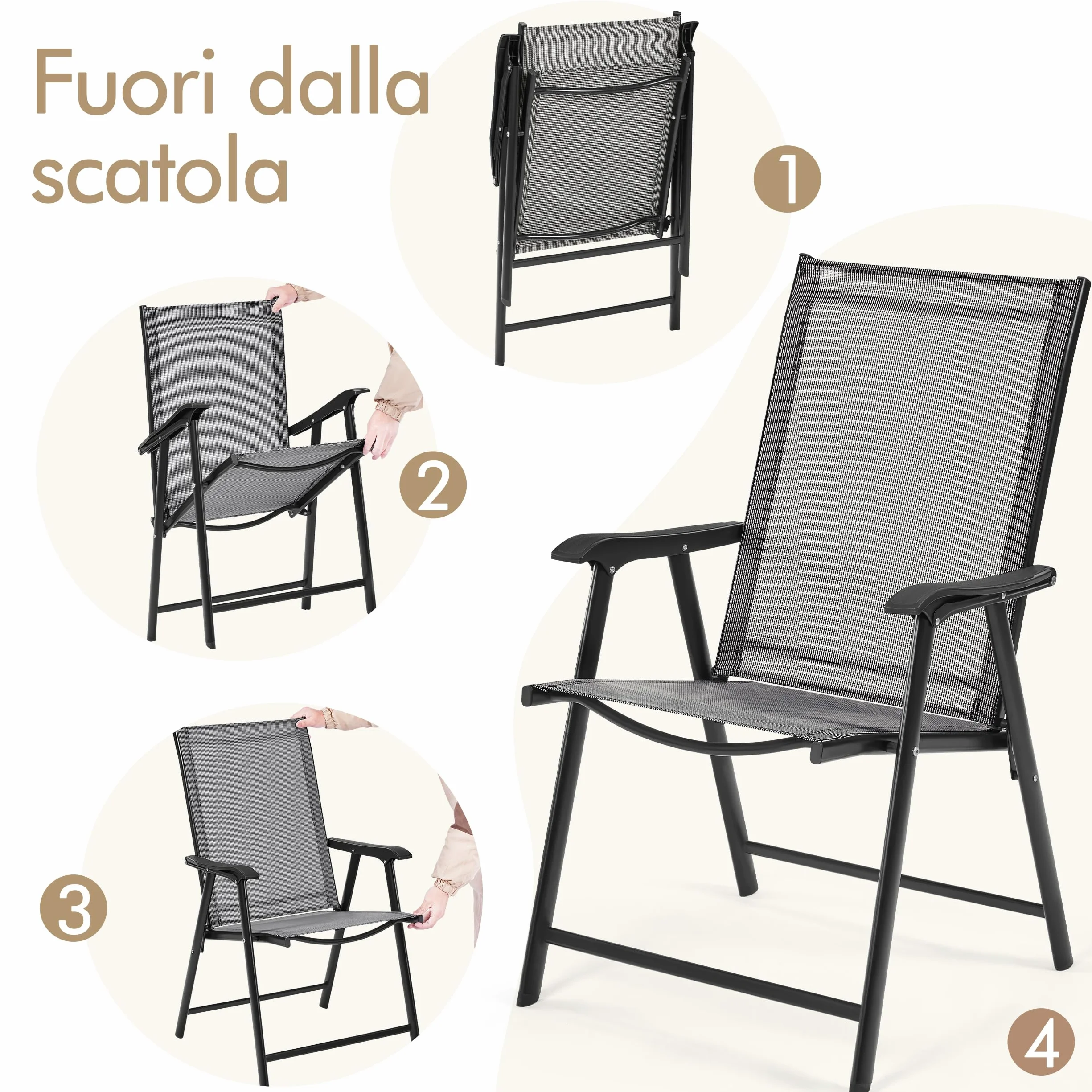 Yaheetech Set di 2 Sedie da Giardino Pieghevoli con Braccioli in Tela Grigio