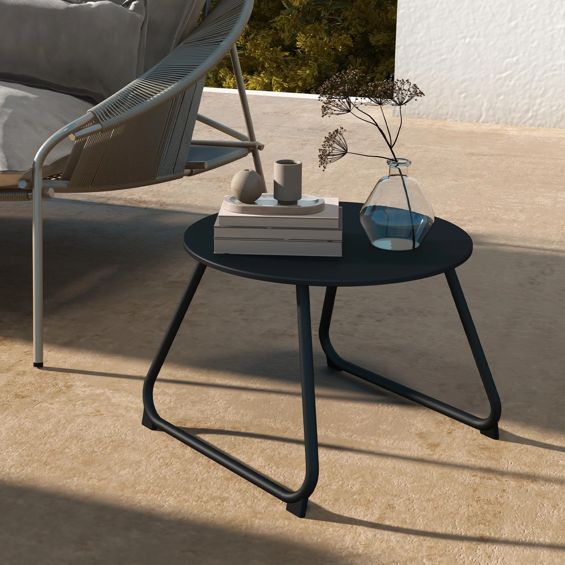 Outsunny Tavolino da Esterni Ø48x37 cm Metallo Nero Piedini Regolabili
