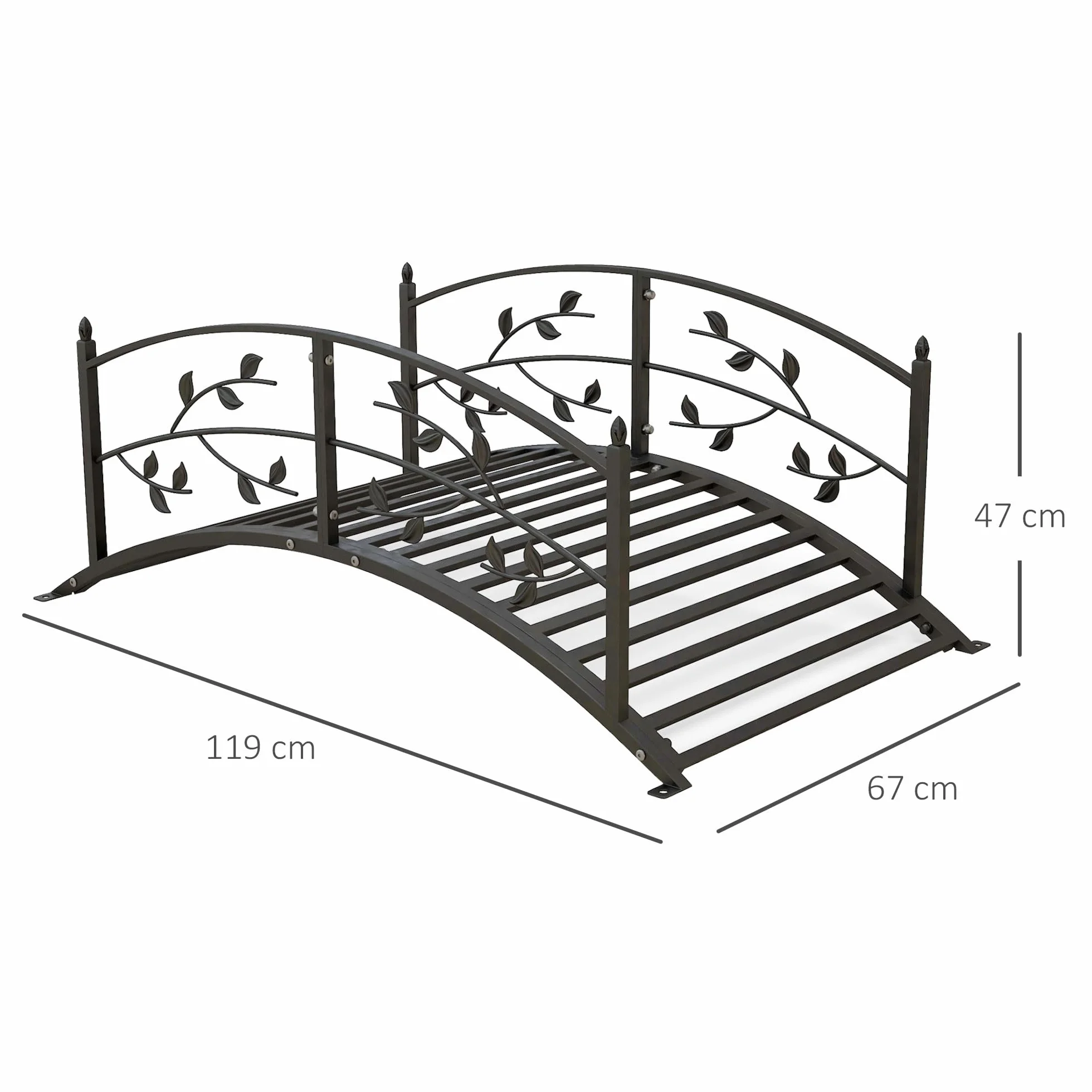 Outsunny Ponte del Giardino - Ponte di Bacino - decorazione del Giardino dim. 119 x 67 x 47 cm con balaustra, motivo vite in acciaio nero