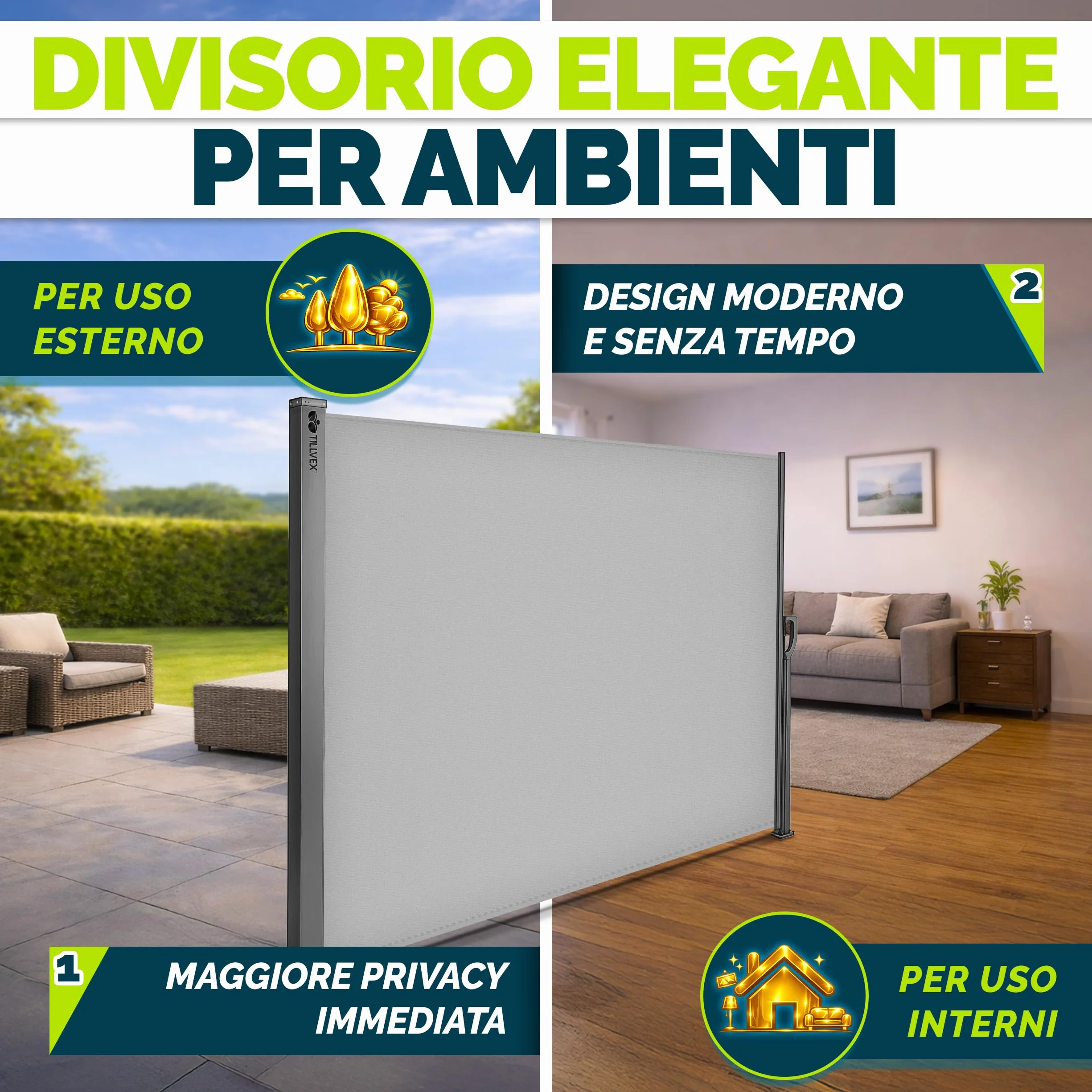 Tillvex Tenda Laterale Estensibile Oscurante 200x400 cm Acciaio Inox Antivento