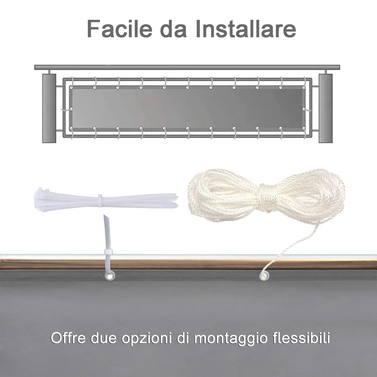 Telo Frangi-Vista Balcone 140x400cm, Telo Frangivento Facile da Installare, Privacy e Ombra - Bianco