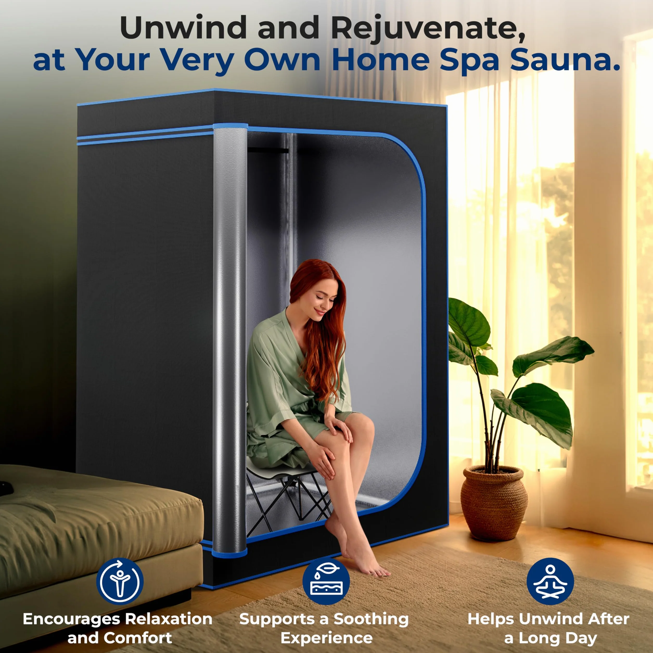 SereneLife Sauna a Vapore Portatile con Sedia e Telecomando, Bagno Turco, Infrarossi Tappetino Scaldapiedi, Nera