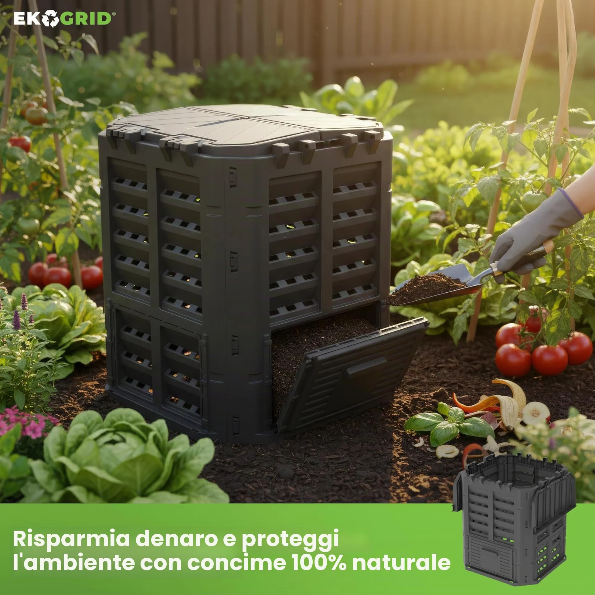 Compostiera da Giardino 300 L con Irrigazione a Goccia e Ventilazione Nero
