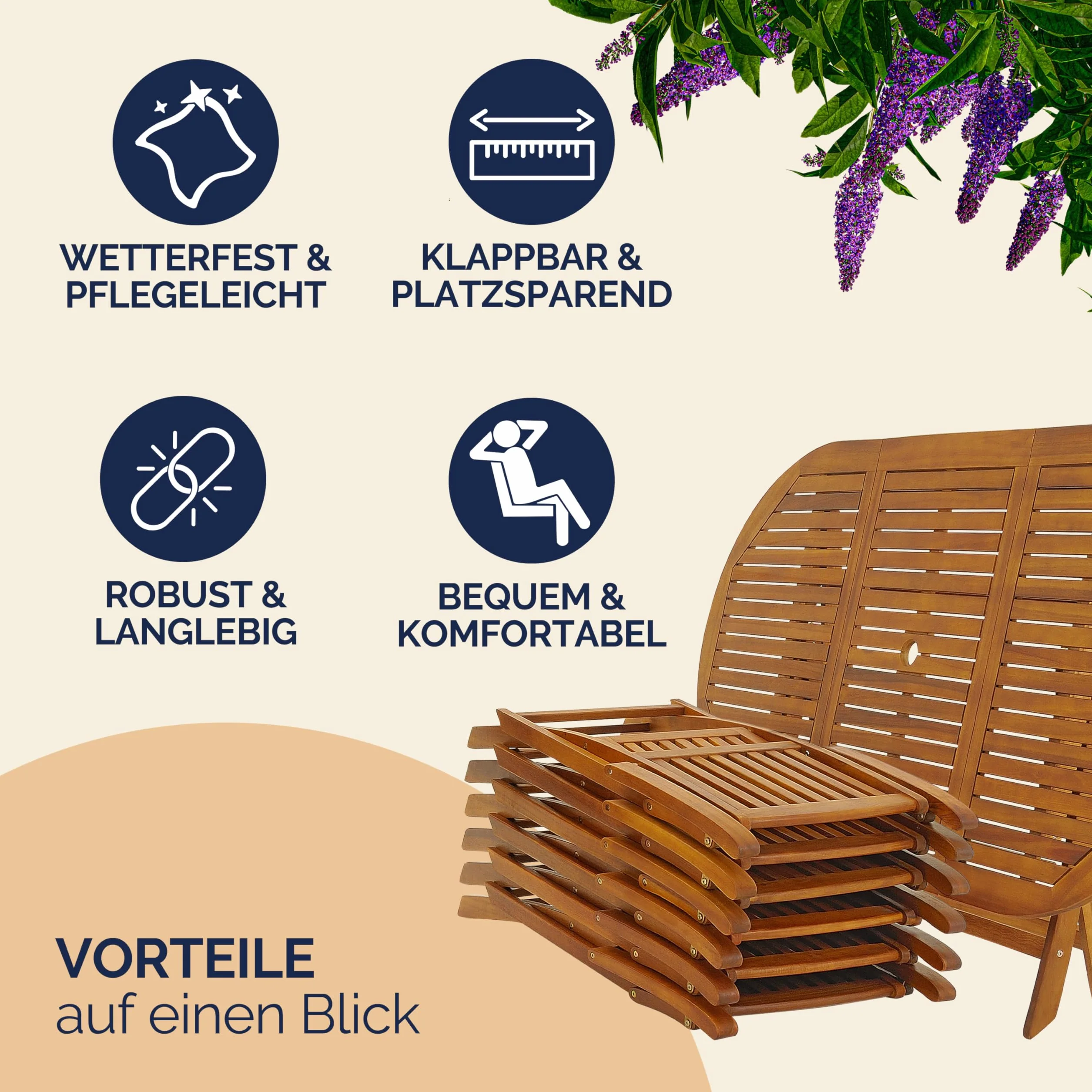 Casaria Set 1 Tavolo 6 Sedie da Giardino 160x85 cm Legno di Acacia Pieghevole Salvaspazio con Foro Ombrellone 7 Pezzi