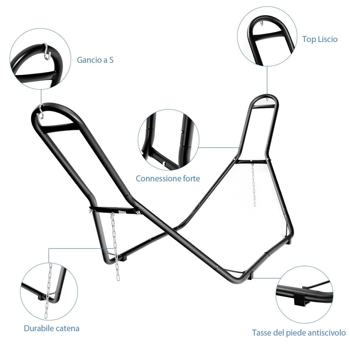 COSTWAY Supporto Universale, Telaio per Amaca Regolabile, Capacità 200 kg, 2 Persone, Adatto per Amache da 2,75 a 3,6 m di Lunghezza, per Terrazza Esterna Coperta da Giardino, Nero (amaca non inclusa)