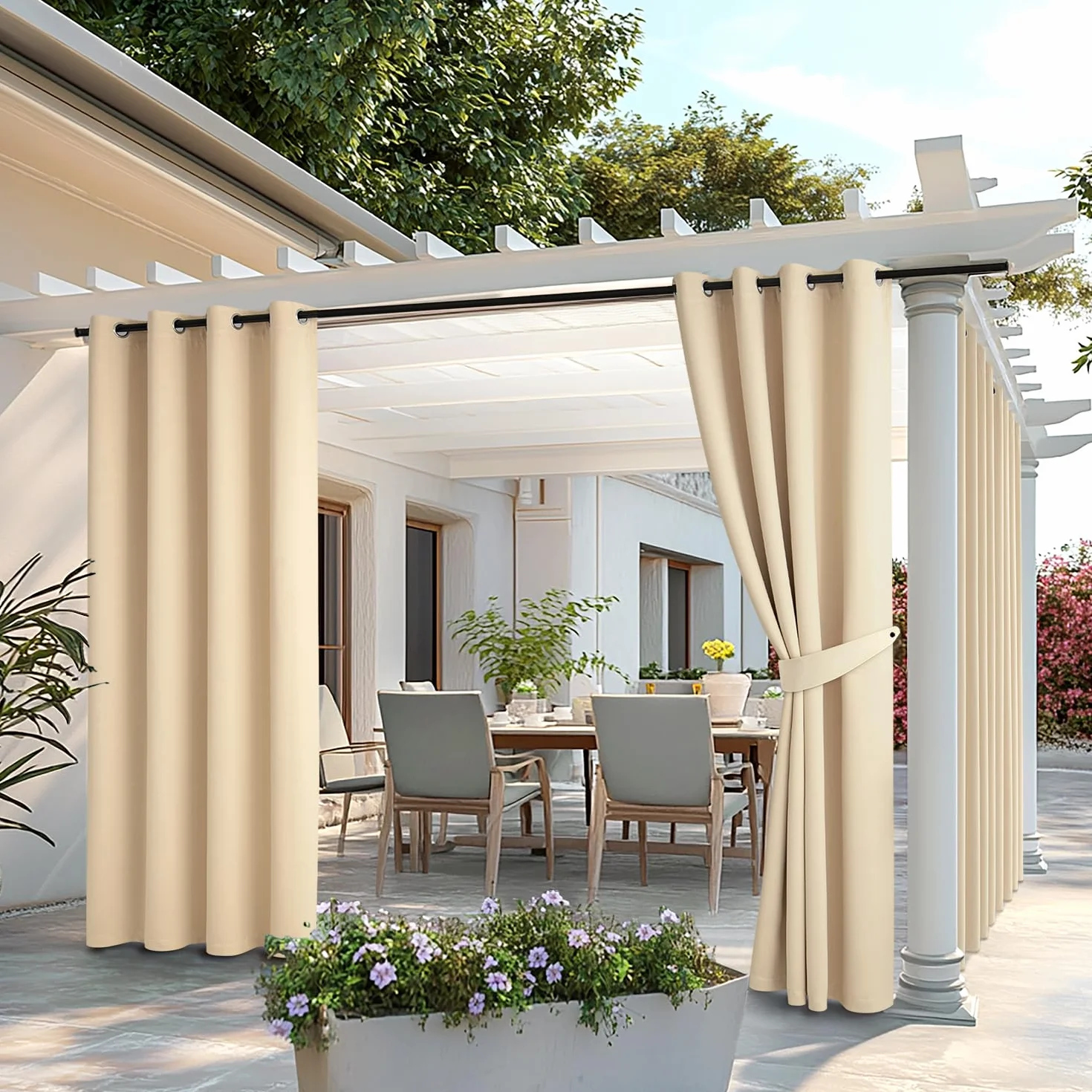 MIULEE Tende da Sole Esterne con Anelli, 2 Pezzi Impermeabili per Balcone, Gazebo, Veranda, Termiche, 132x245cm Beige 132x215cm