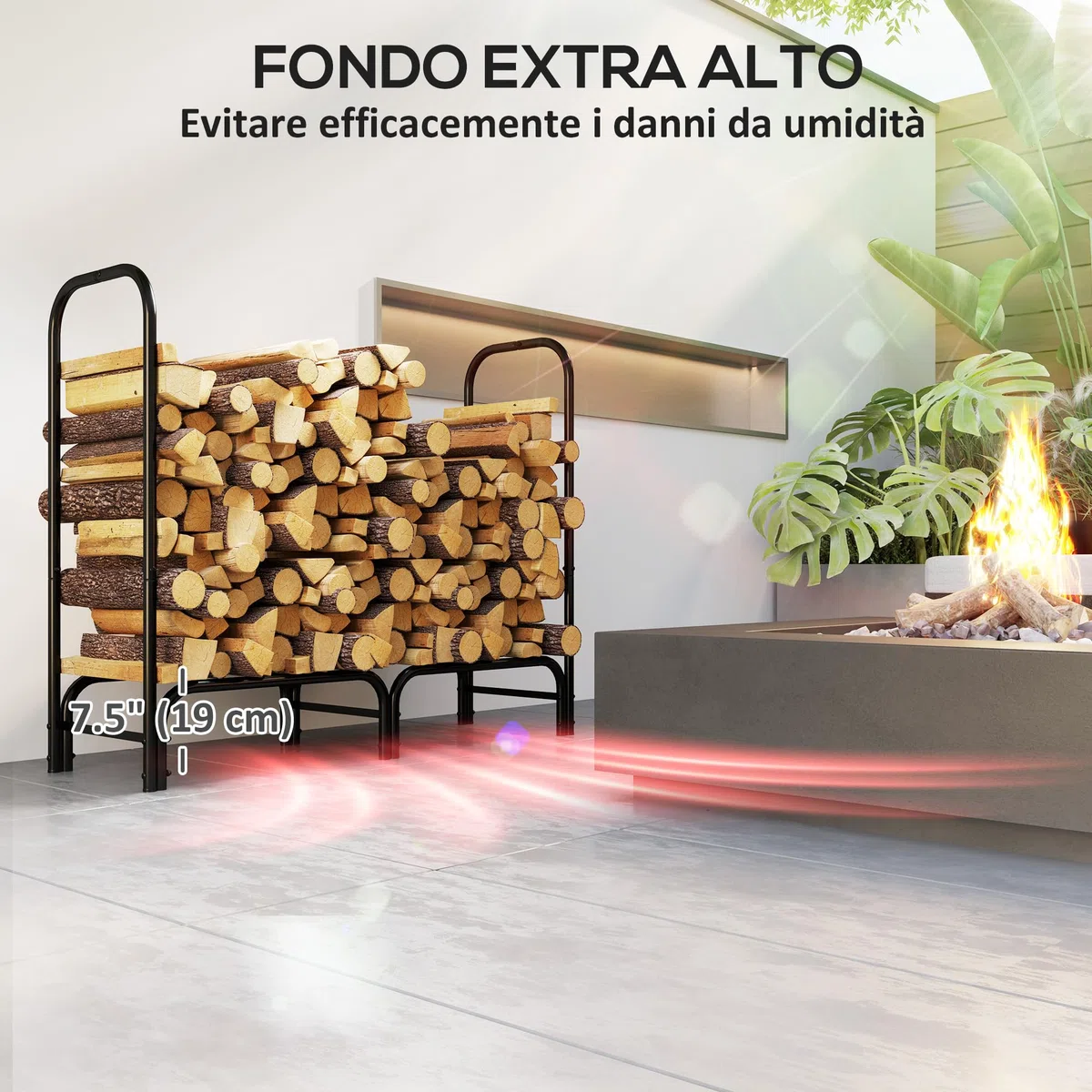 Outsunny Portalegna da Esterno in Metallo Impermeabile Regolabile Legnaia da Interno Borsa di Tela 120x36x99 cm Nero