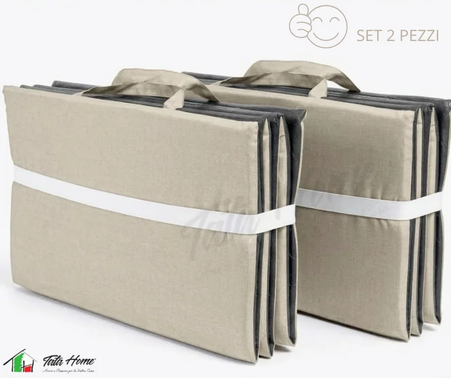SET 2 PEZZI Materassino Prendisole Pieghevole Cuscino Imbottito per Sdraio Poltrona Relax Lettino Spiaggia Trasportabile Salvaspazio Resistente Acqua Sabbia Misura 58x190 cm Mod. Fisar Colore Beige