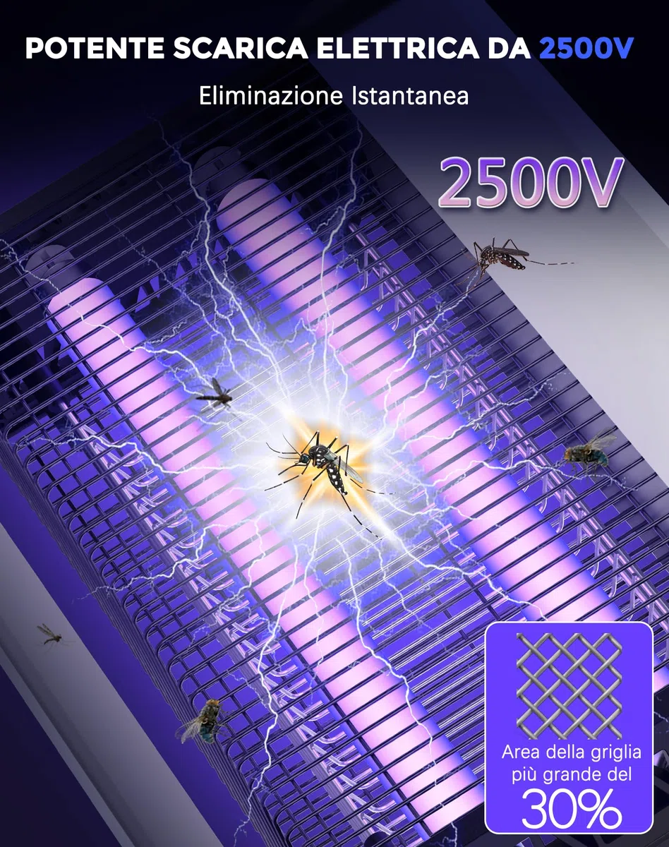 Zanzariera Elettrica 20W, Lampada Antizanzare con Griglia 2500V, Copertura 100㎡, Ammazza Insetti Professionale Silenzioso, Ignifugo V0, per Interni, Casa, Cucina, Ufficio e Camera da Letto