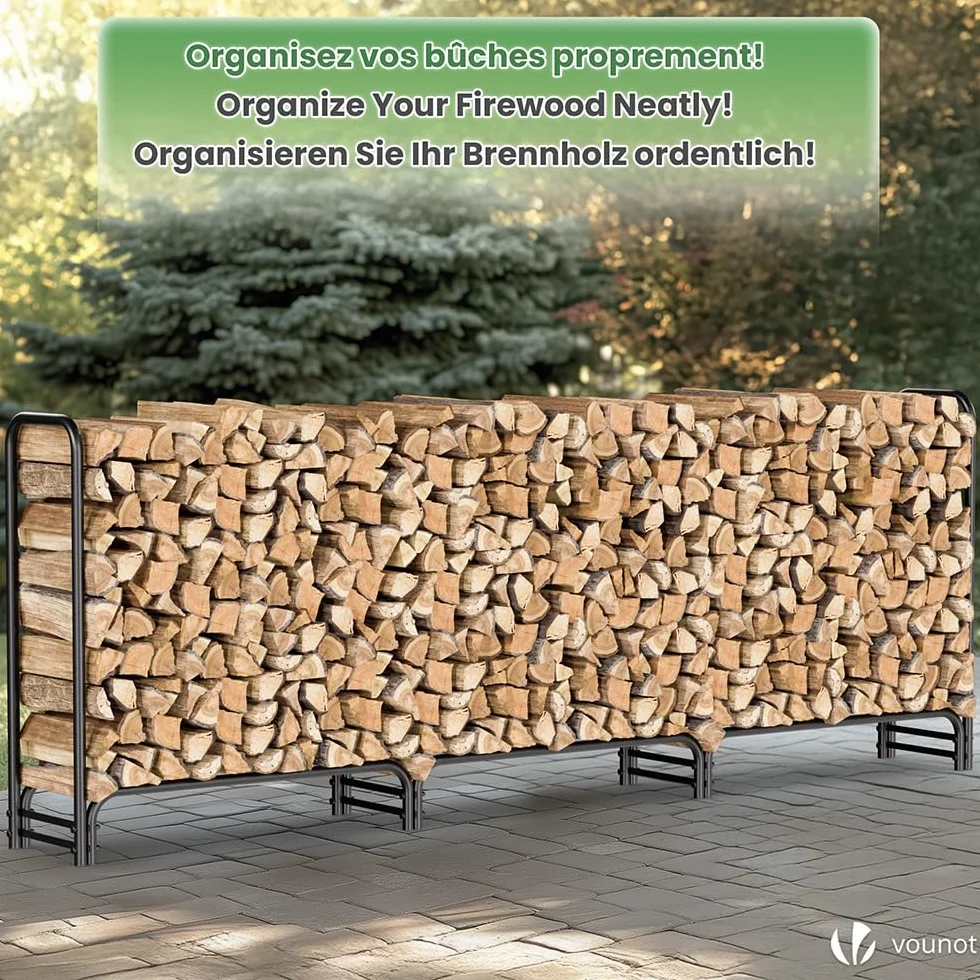 VOUNOT Legnaia da Esterno in Metallo 300 x 116 x 36 cm Verde Portalegna con Copertura Impermeabile
