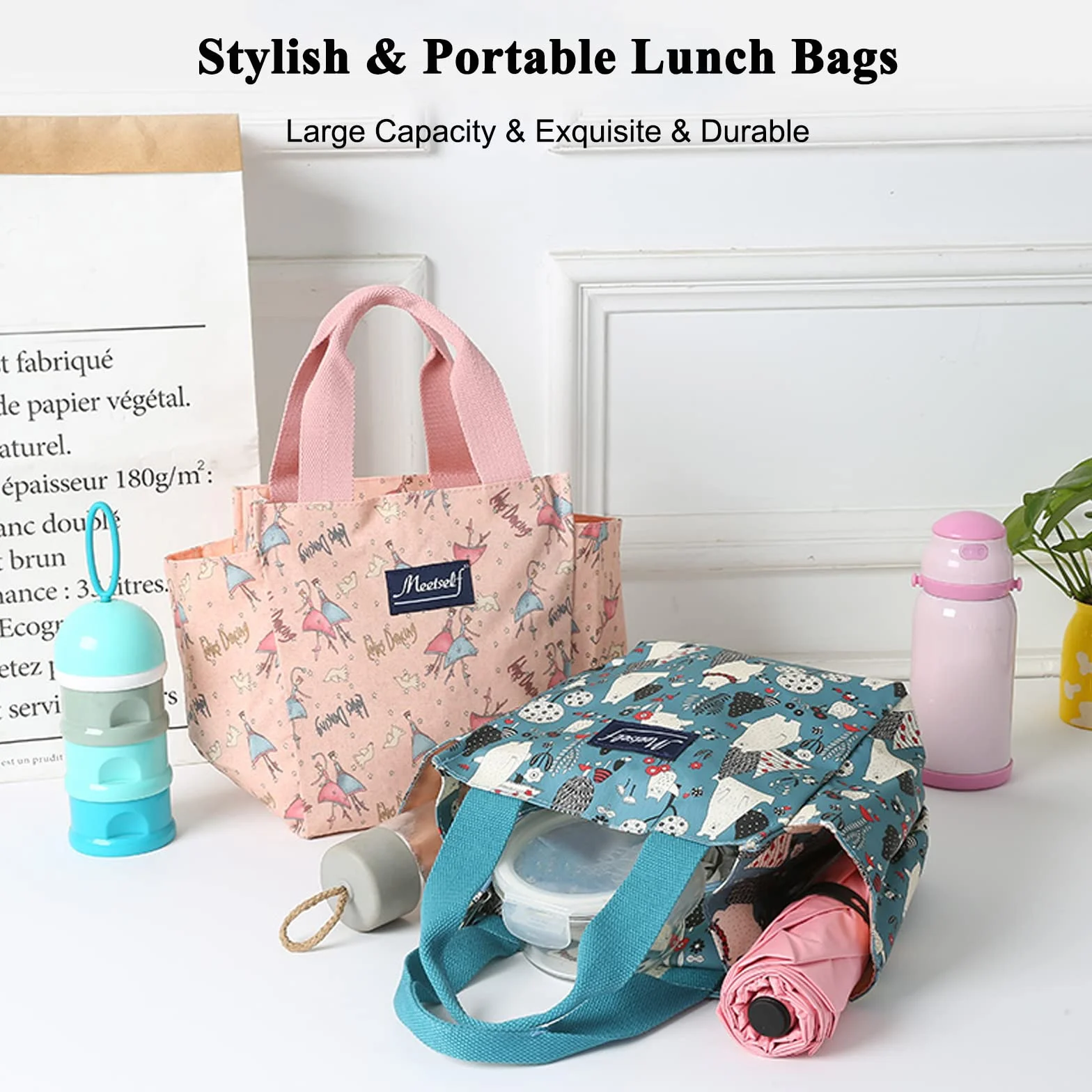 FANDARE Borsa Porta Pranzo Borsa da Picnic da Donna per Ufficio Lavoro Scuola Viaggi(Gatto)