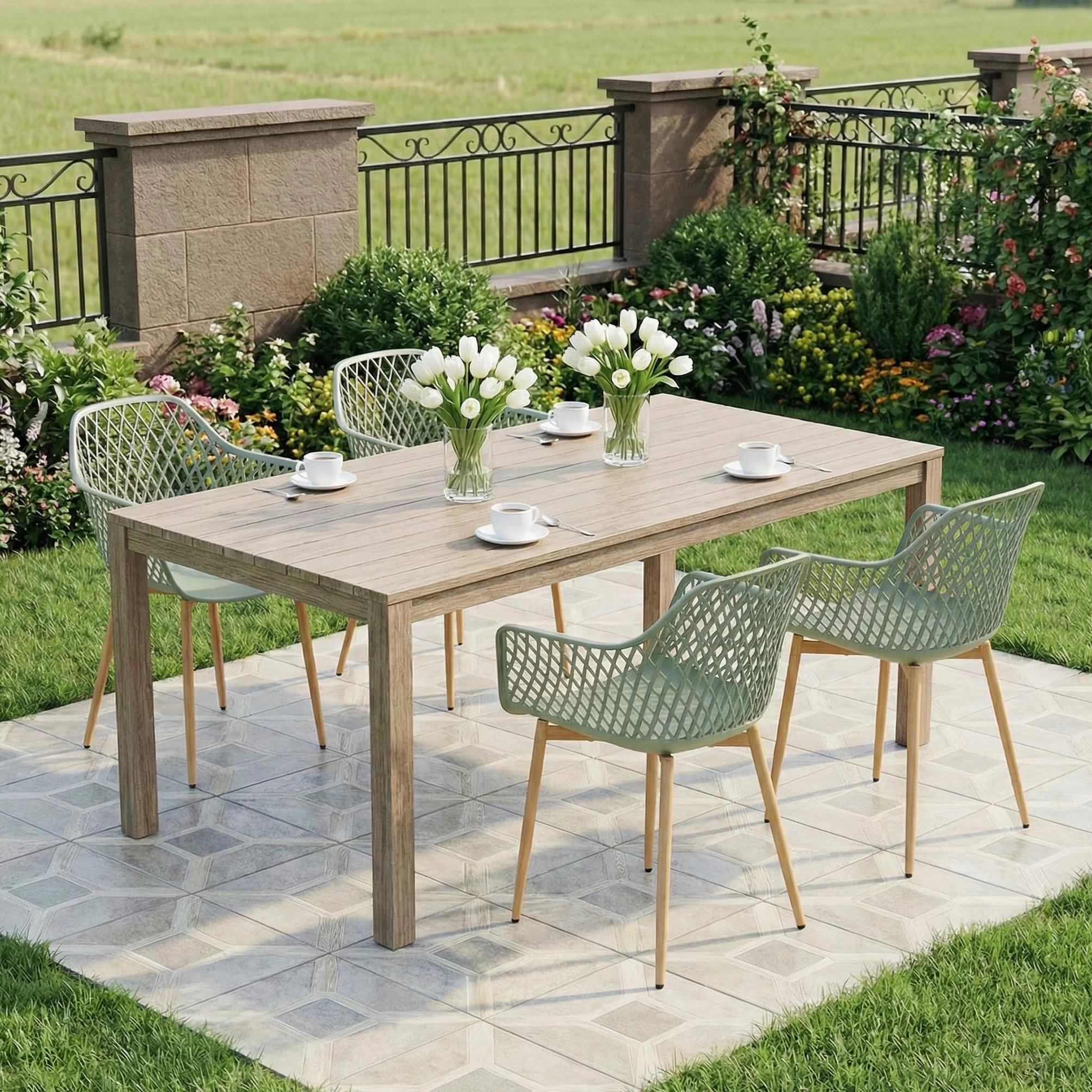 buybyroom Set di 6 sedie da giardino in plastica con bracciolo, resistenti alle intemperie, per giardino, balcone, terrazza, bistrò, balcone