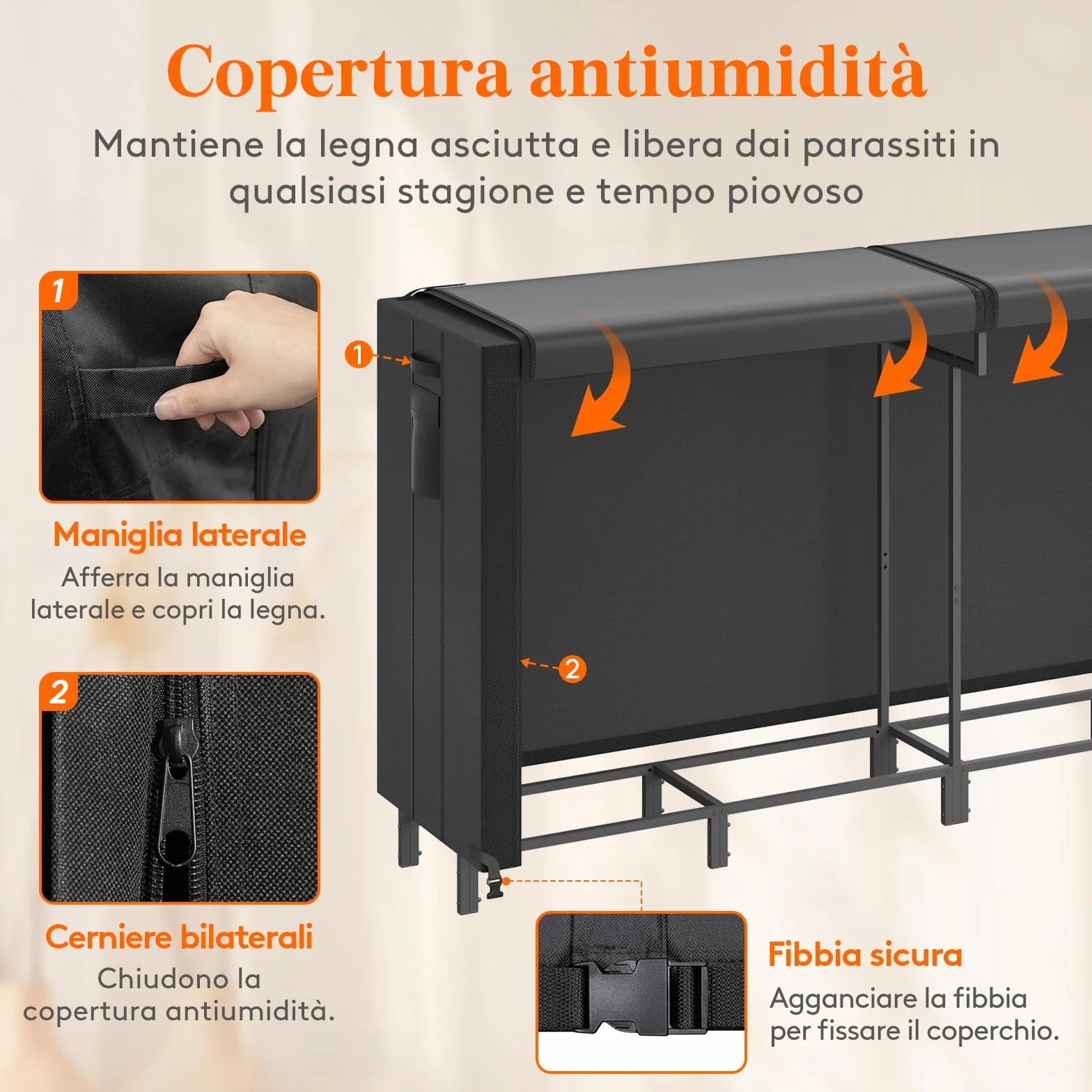 Lifewit Portalegna da Interno 243,8×58,5×122cm Porta Legnaia da Esterno con Copertura Impermeabile, Nero