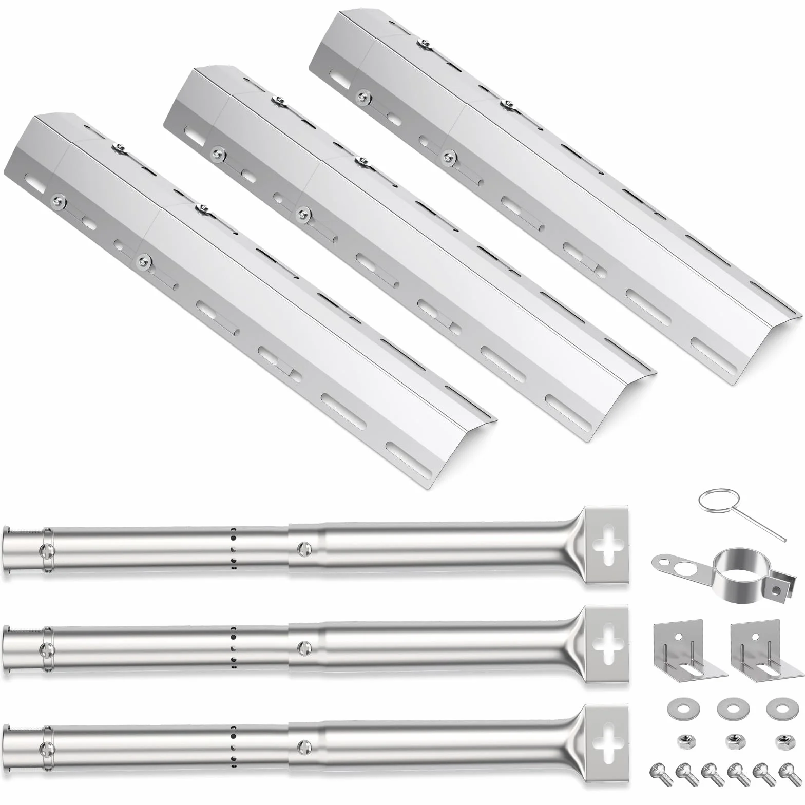 Tubo Bruciatore Regolabile da 30,8 cm a 44,9 cm con Diffusore di Calore Universale da 30 a 72 cm per Charbroil, Compatibile con la Maggior parte dei modelli di Griglie a Gas (45629 con 42202 3 Pezzi)