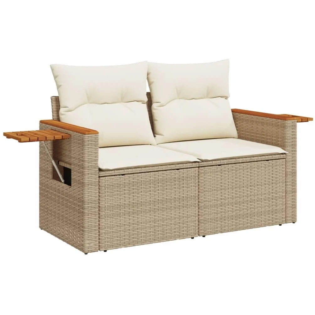 IKAYAA Divanetto da Esterno 2 Posti con Contenitore Divano da Giardino in Polyrattan Salotto da Giardino in Polyrattan Set da arredo per Esterno con Cuscini-Beige e Bianco-2 pz