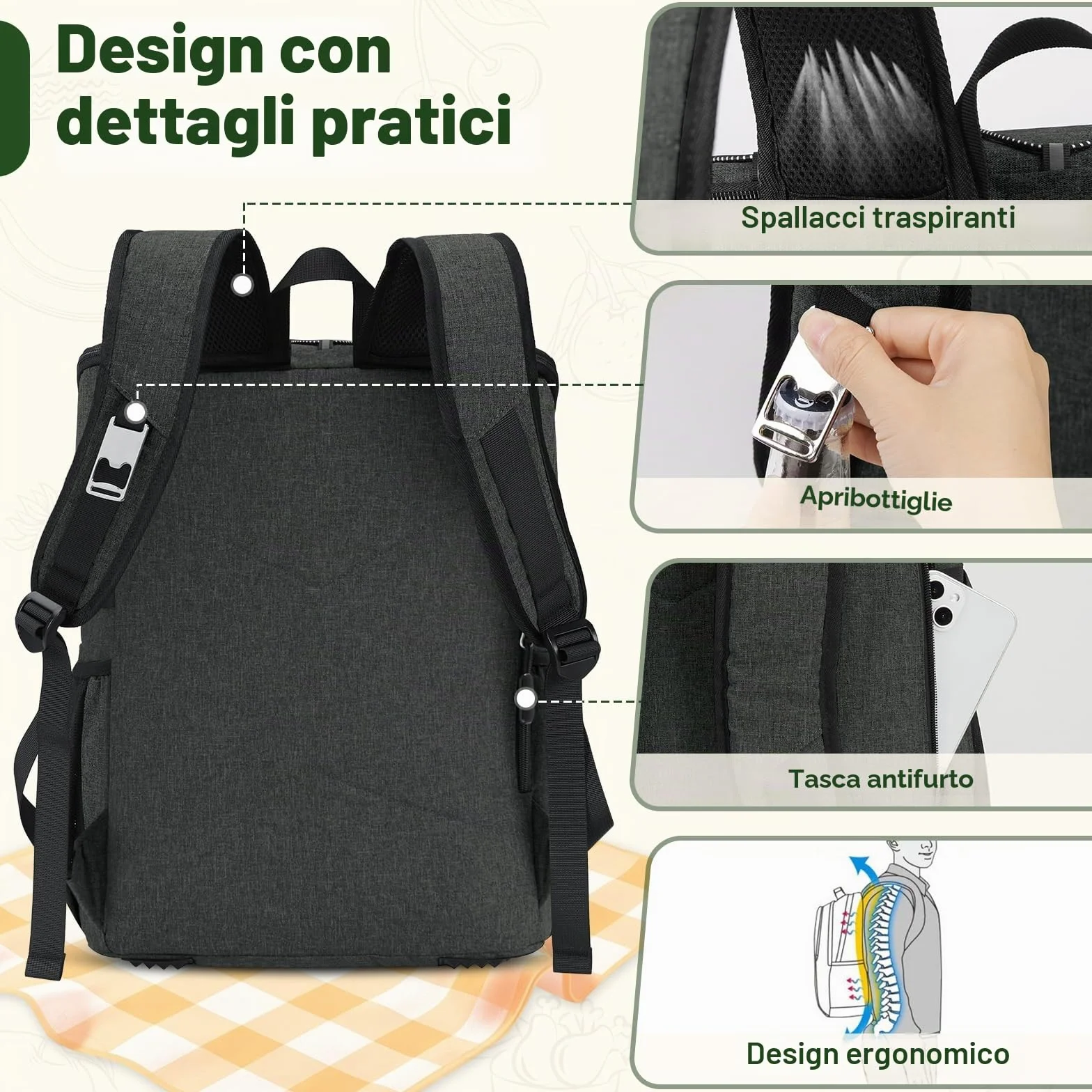 NEWHEY Zaino Termico Isolante 30L Impermeabile Borsa Frigo Grande Capacità per Lavoro Campeggio Spiaggia
