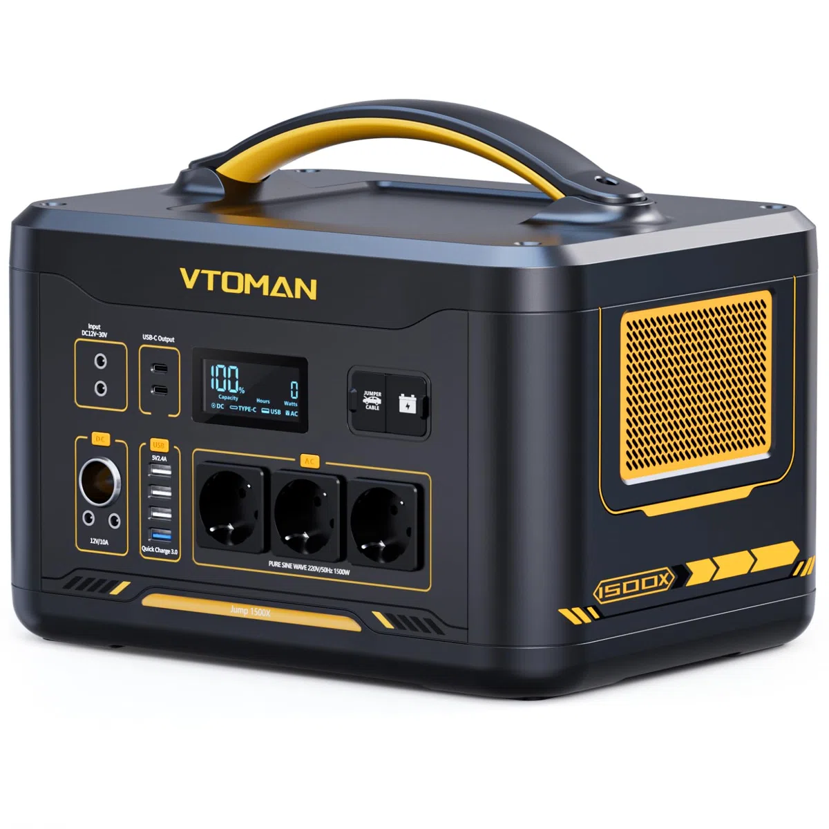 VTOMAN Jump 1500X Centrale Elettrica Portatile - 1500W/828Wh LiFePO4 Batteria Power Station Generatore Solare, Capacità Espandibile a 2376Wh, per Campeggio, Emergenza, Viaggio