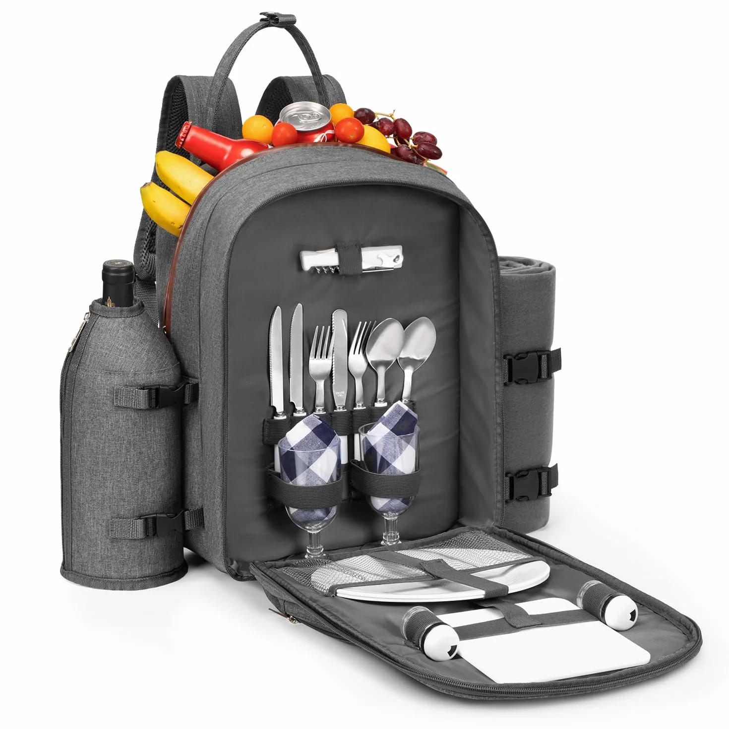 Apollo Walker Zaino da picnic per 2 persone, set e coperta, borsa termica, grigio chiaro