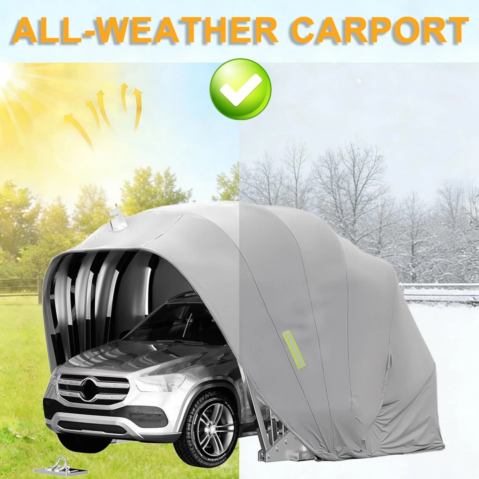 Tettoia per Auto in Acciaio Inossidabile Pesante, Tenda da Sole Retrattile per Auto con Serratura, Riparo Pieghevole Semiautomatico Resistente, Tettoia per Resistente Intemperie