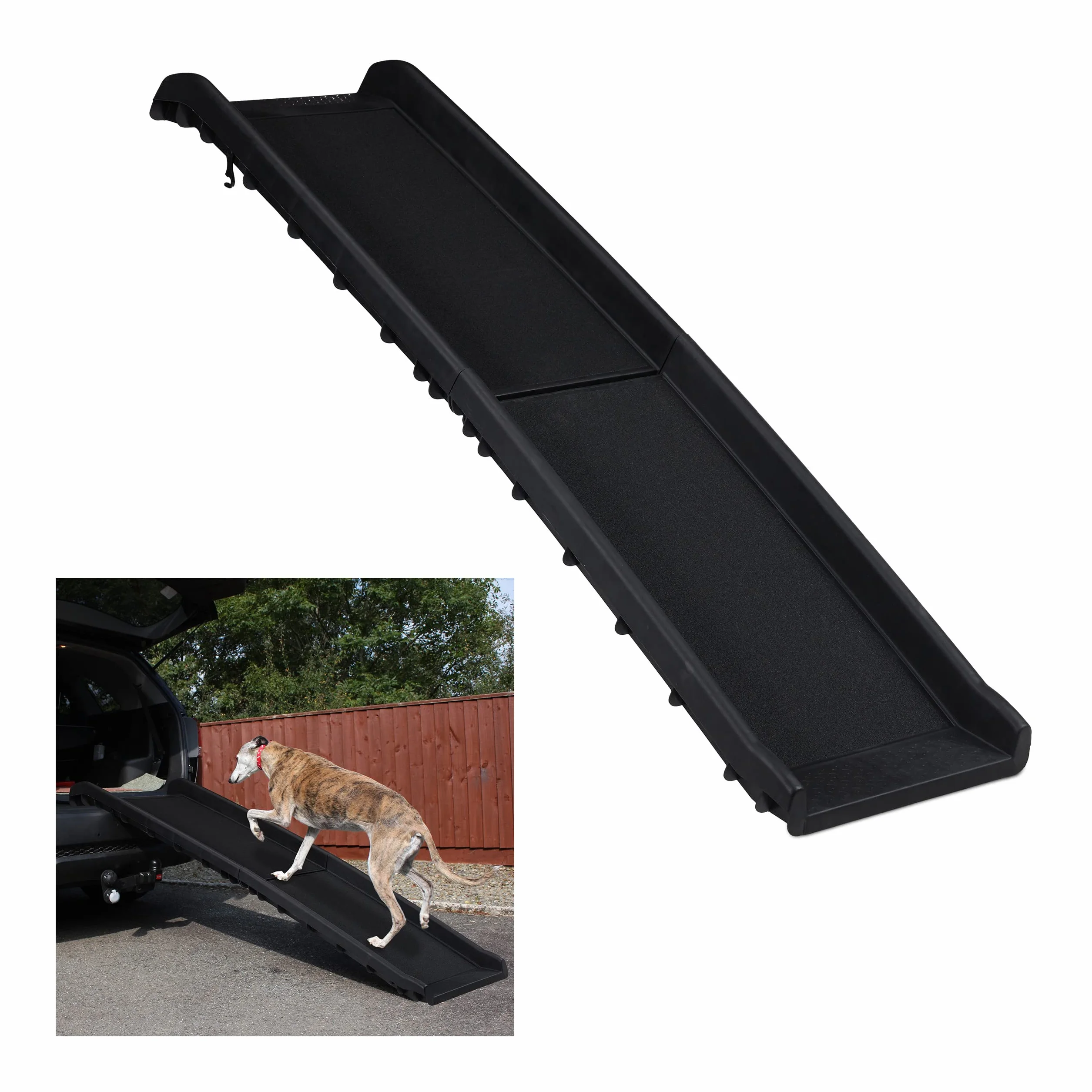 Relaxdays Rampa da Auto per Cani Pieghevole Antiscivolo 90 kg 156x40 cm Nero