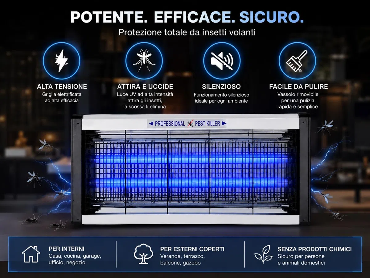 Lampada Antizanzare Elettrica 8W LED UV, Ammazza Zanzare e Antimosche con Pennello Integrato, Zanzariera Elettrica Silenziosa, Copertura fino a 40 m²
