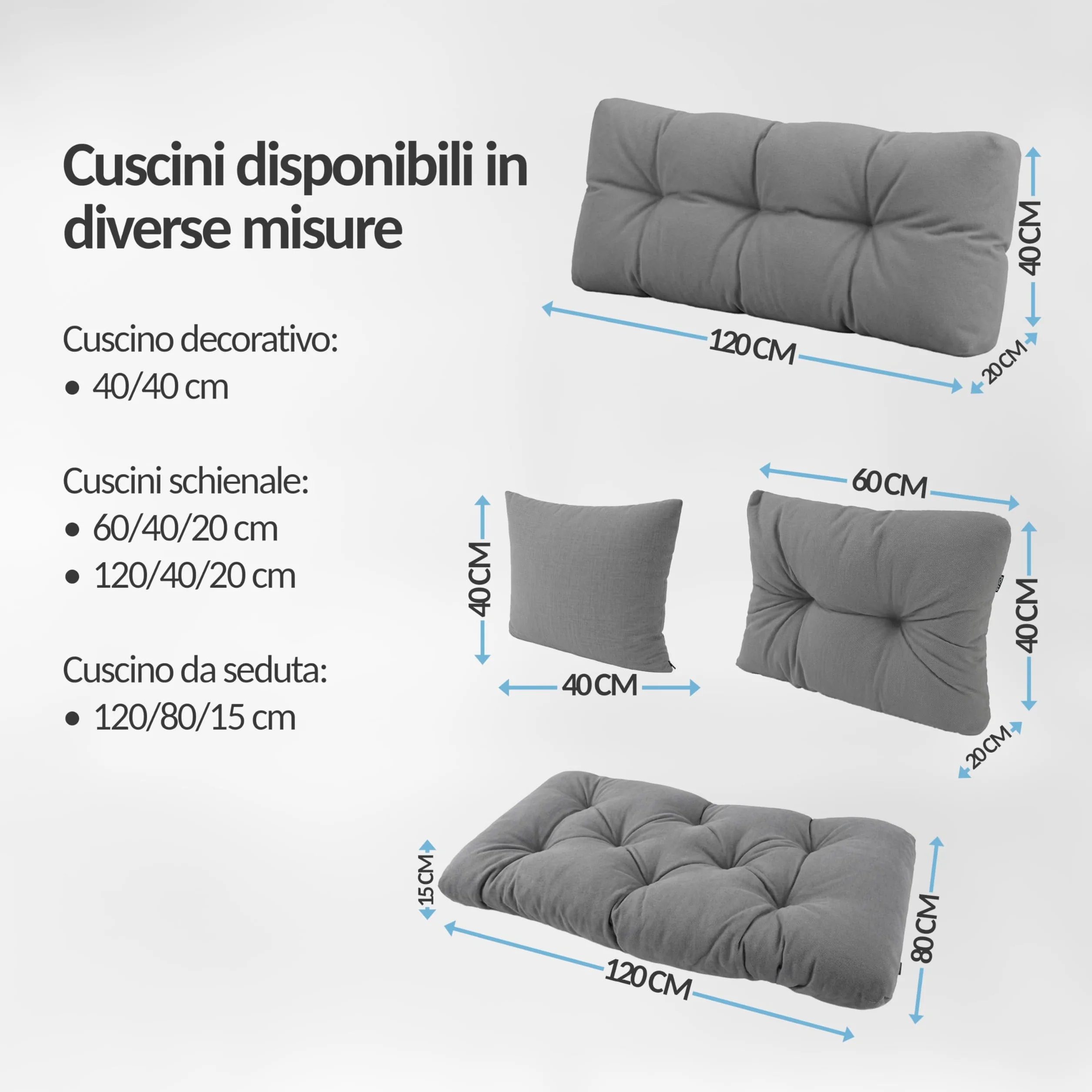 POKAR Set 2 pezzi Cuscini Europallet 120x80cm 120x40cm beige Divano Giardino Interno Esterno