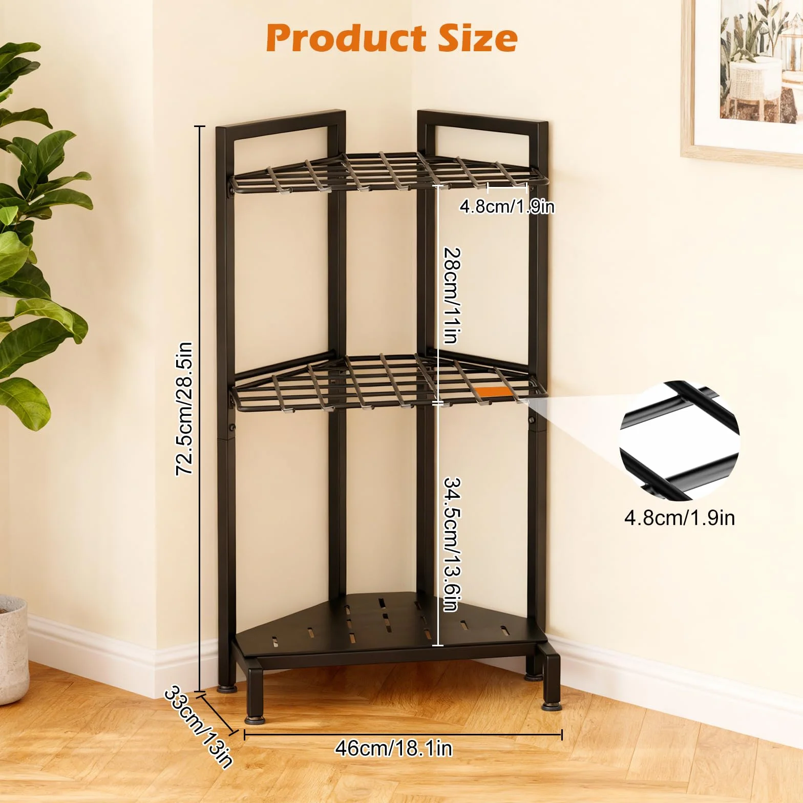 Porta Attrezzi da Giardino,Organizer per Attrezzi da Giardino,Supporto Metallo con 3 Livelli e Ruote, Conservazioneper Fino a 35 Attrezzi/Scope/Rastrelli a ManicoLungo