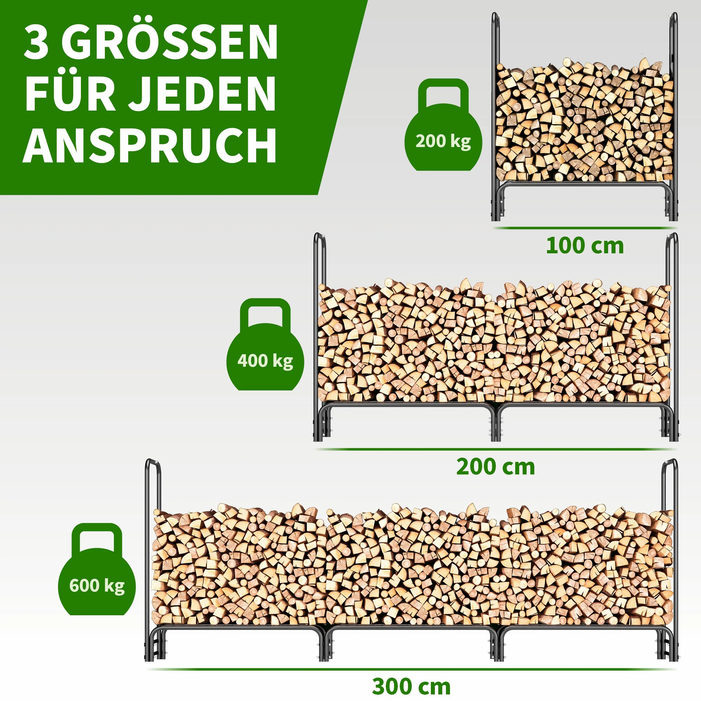 Mensola per legna da ardere S 100x36x116 cm czarna z pokryciem stalowa do 200 kg
