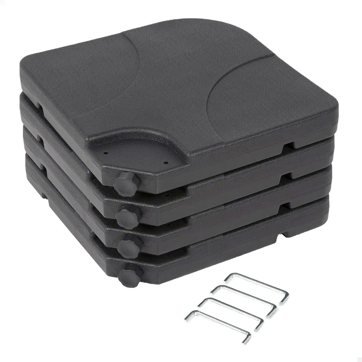 AKTIVE Base per ombrellone riempibile, 4 pezzi in HDPE nero 50x50x7,5 cm, fino a 80 kg con sabbia o 60 l di acqua, con maniglie e sistema di fissaggio (62196)