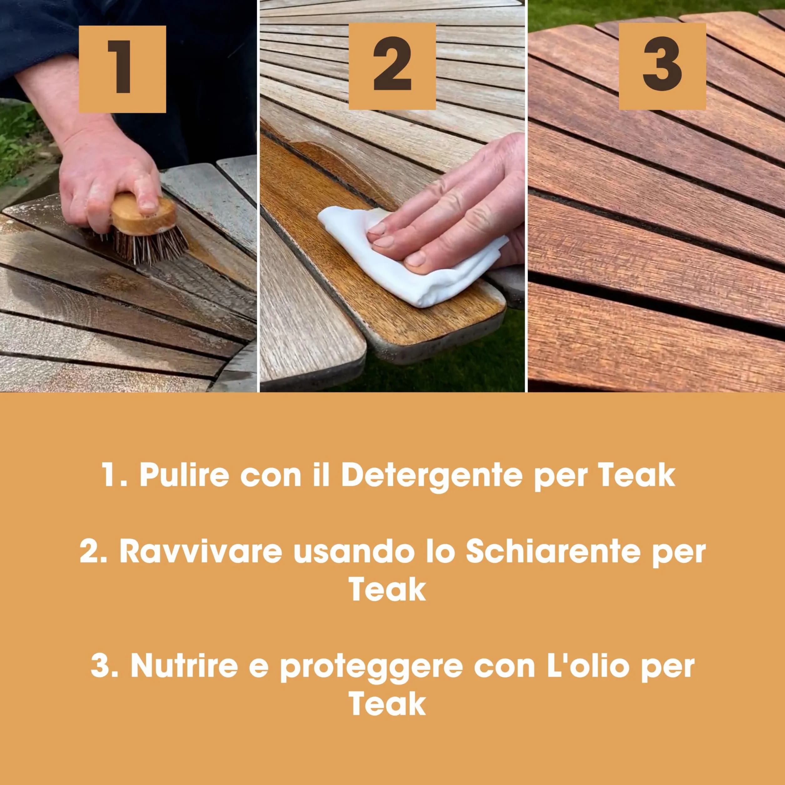 Kit cura teak - Pulisc e ripristina mobili giardino - Olio detergente schiarente