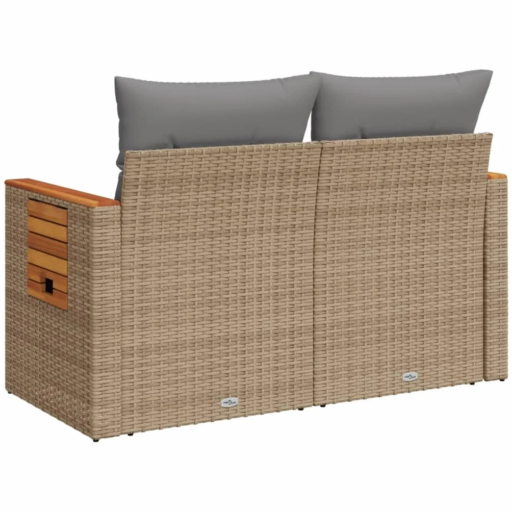 IKAYAA Divanetto da Esterno 2 Posti con Contenitore Divano da Giardino in Polyrattan Salotto da Giardino in Polyrattan Set da arredo per Esterno con Cuscini-Beige e Grigio Chiaro-2 pz