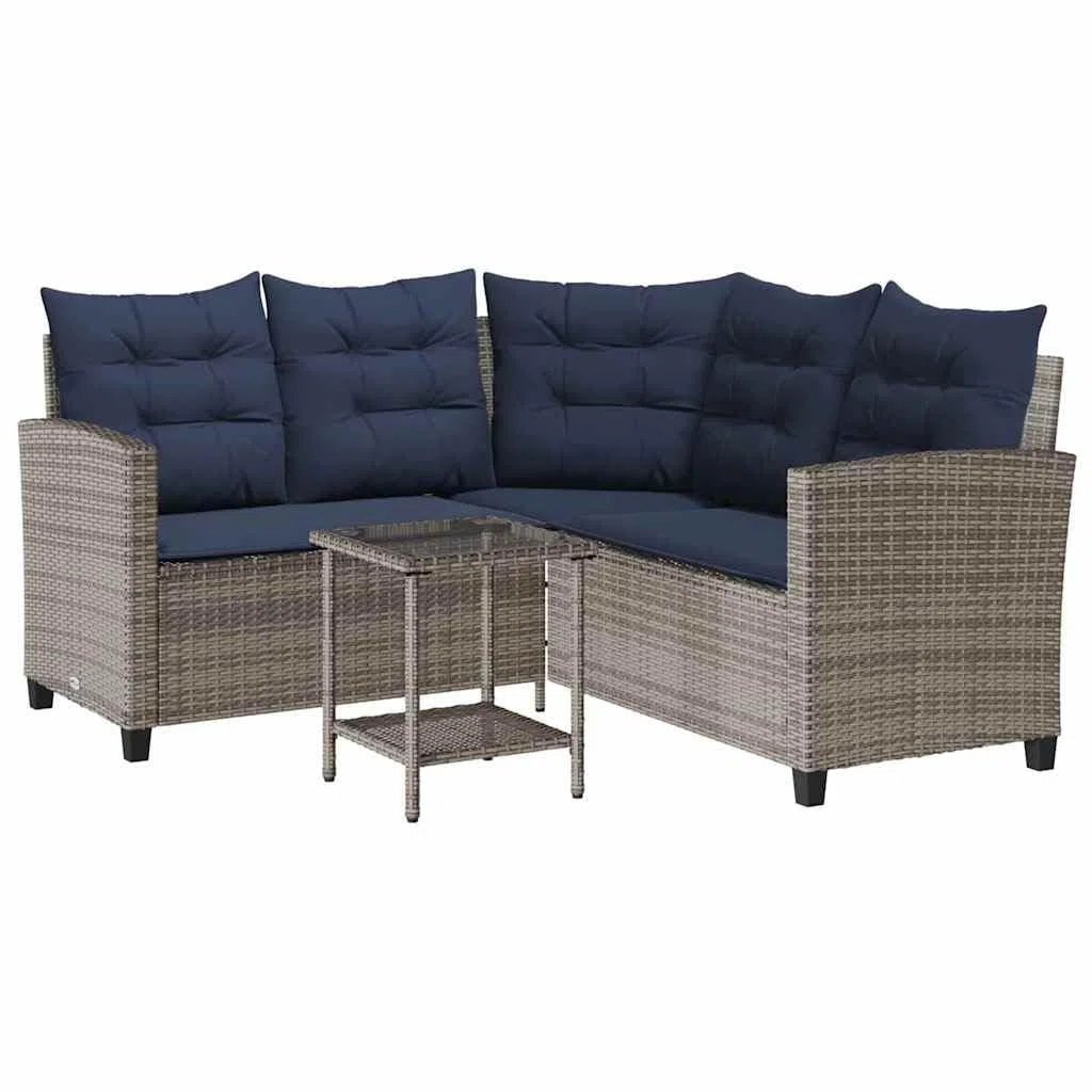 vidaXL Divano da Giardino con Tavolo e Cuscini a L Grigio Polyrattan, Divano da Esterno, Divano da Esterno a L, Divano angolare da Giardino