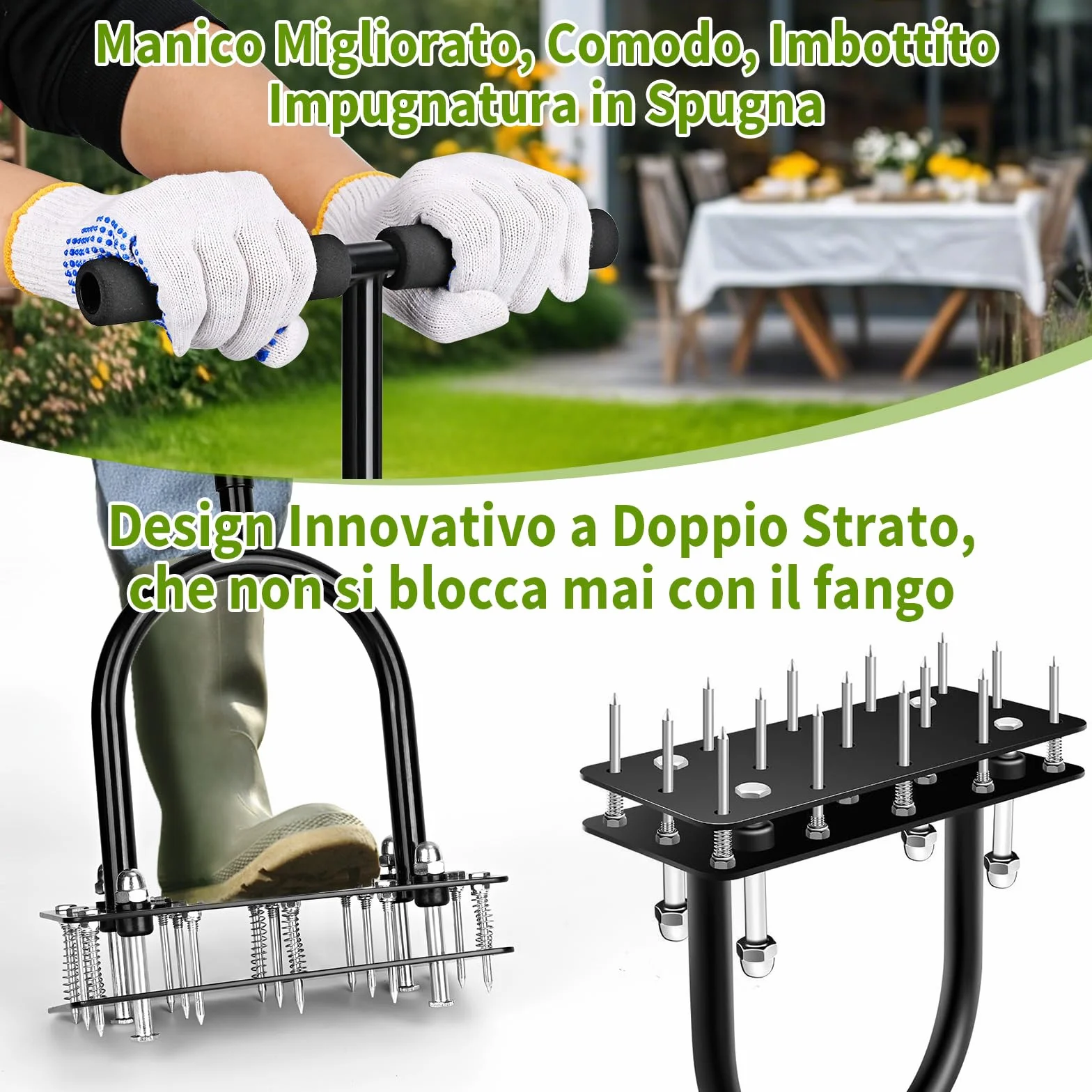 Arieggiatore per Prato 96 cm, Scarificatore per Prato con 15 Punte in Ferro, Non Si Attacca al Terreno, Arieggiatore Prato Manuale per Prato, Cortile e Giardino