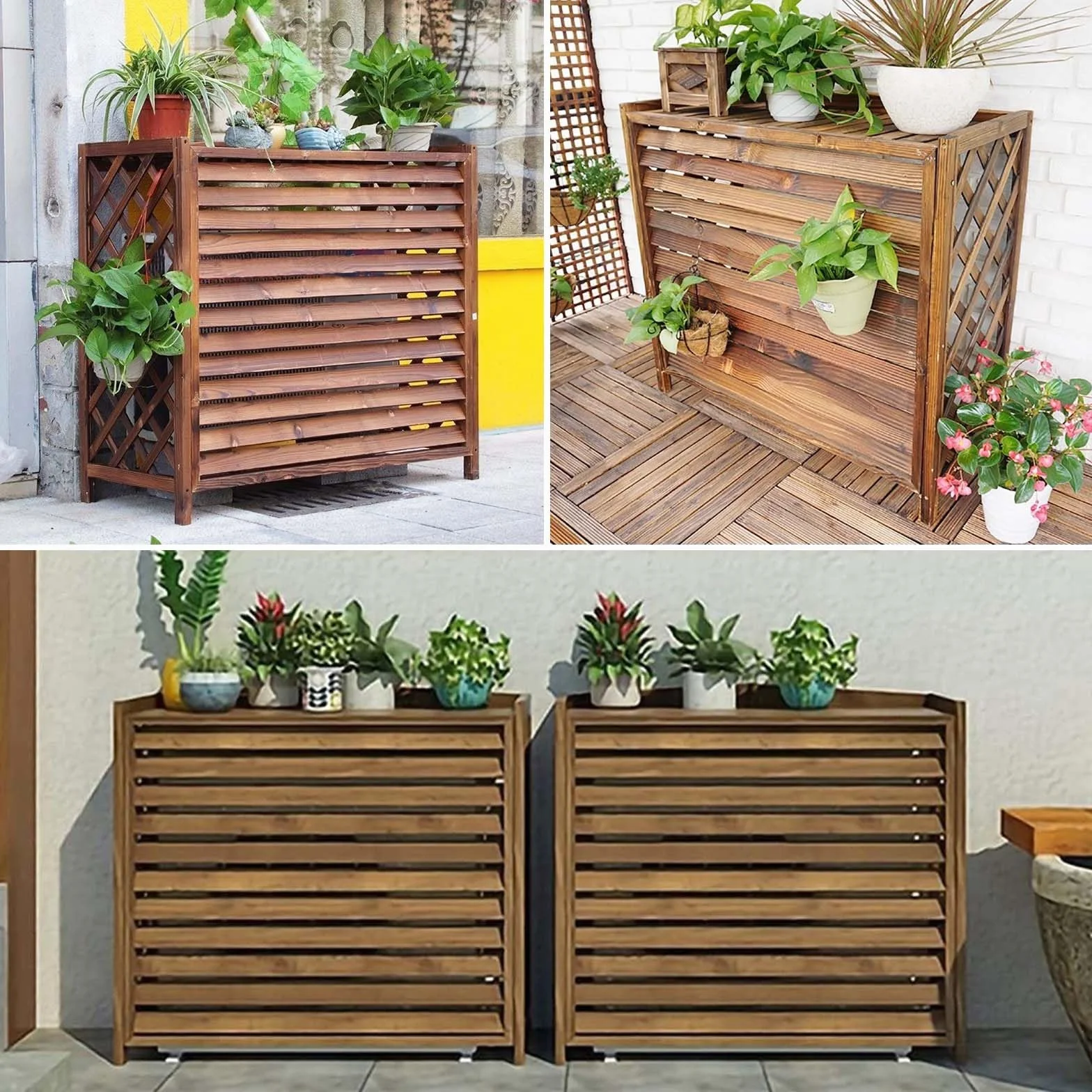 Copri Condizionatore Da Esterno Legno Anti-Corrosione Impermeabile Protezione Solare Portavaso Da Balcone 110x50x85cm