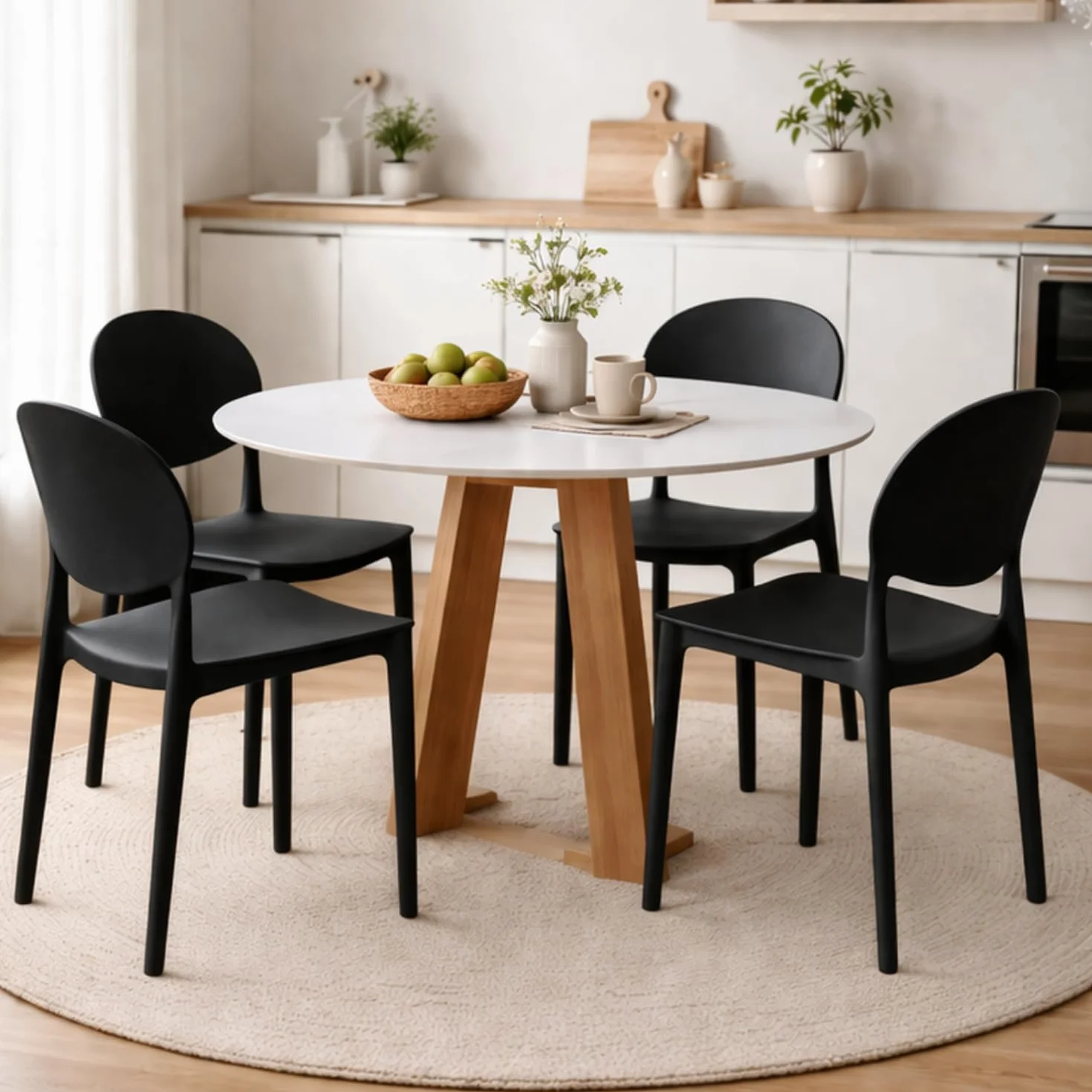PALUPLUS Set 4 Sedie Oslo Schienale Ovale Polipropilene Impilabili Gommini Antiscivolo Sedia Giardino Esterno Interno Nero 43,5x55x80 cm