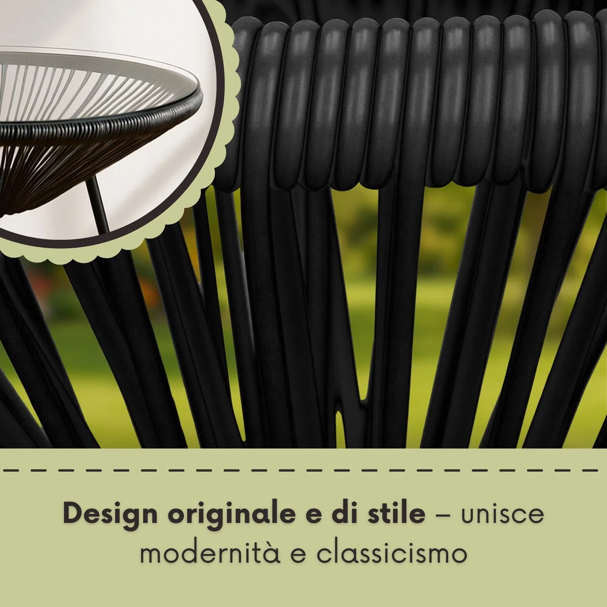 SPRINGOS Set Mobili Giardino Acapulco 2 Sedie & Tavolino Rotondo 50 cm Nero, Rattan PE Metallo Vetro Temperato, Resistente a UV e Intemperie, Design Moderno per Terrazza e Balcone, Montaggio Facile