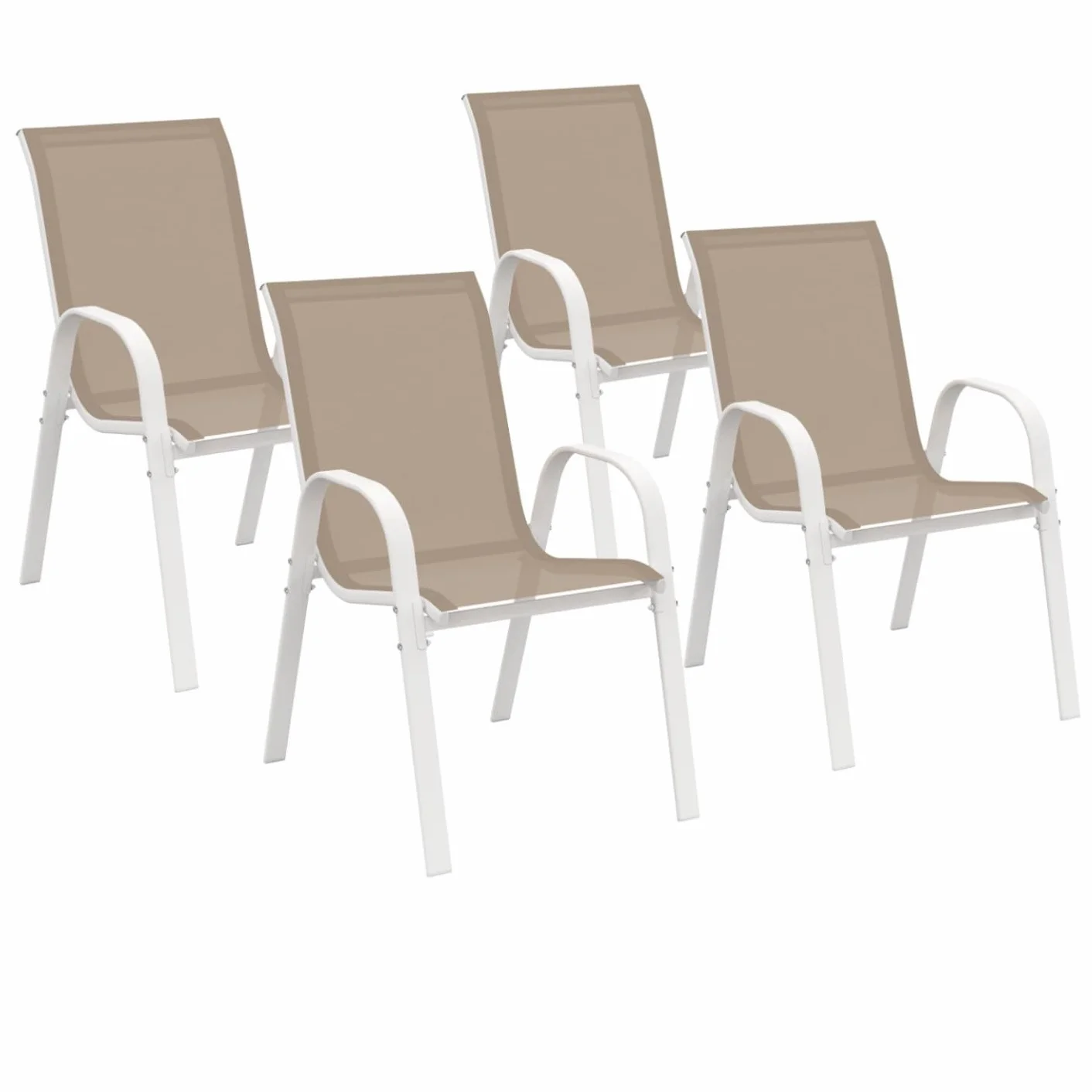Set di 4 sedie impilabili da giardino LYMA metallo textilene bianco beige