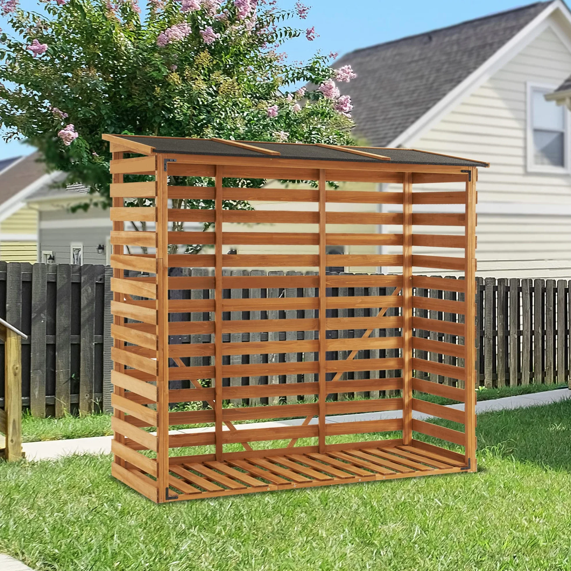 M MCombo Scaffale in legno per esterni, per legna da ardere con parete posteriore, in legno con copertura impermeabile, 90 × 185 × 186 cm, 1202 (colore naturale)