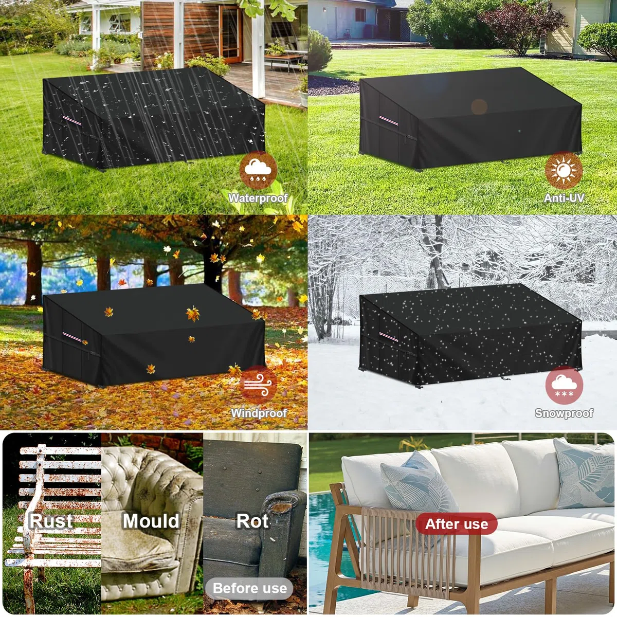 LAMUNI Copertura Divano Esterni 3-4 Posti Copertura Panca da Giardino Telo Copridivano da Esterno Impermeabile Coperture per Panca Esterno 3 Posti Coperture per Divani da Giardino, 208x99x89/61cm