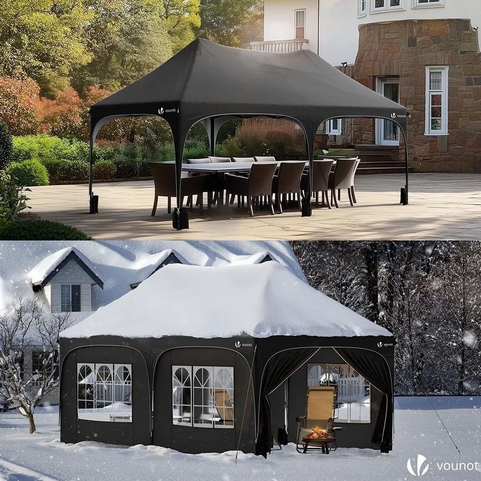 VOUNOT® Gazebo Pieghevole 3x6m Impermeabile con 6 Pareti Laterali Nero