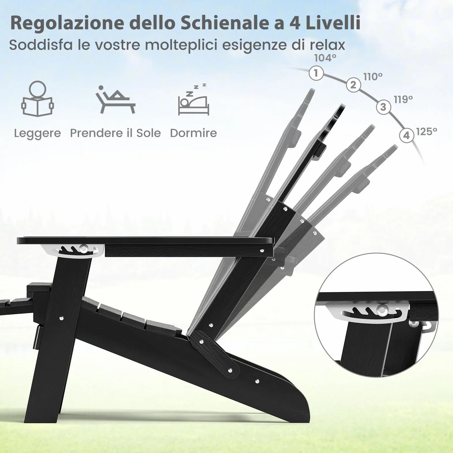 RELAX4LIFE Sedia Adirondack Esterno Pieghevole Schienale Regolabile Poggiapiedi Retrattile Portabicchiere