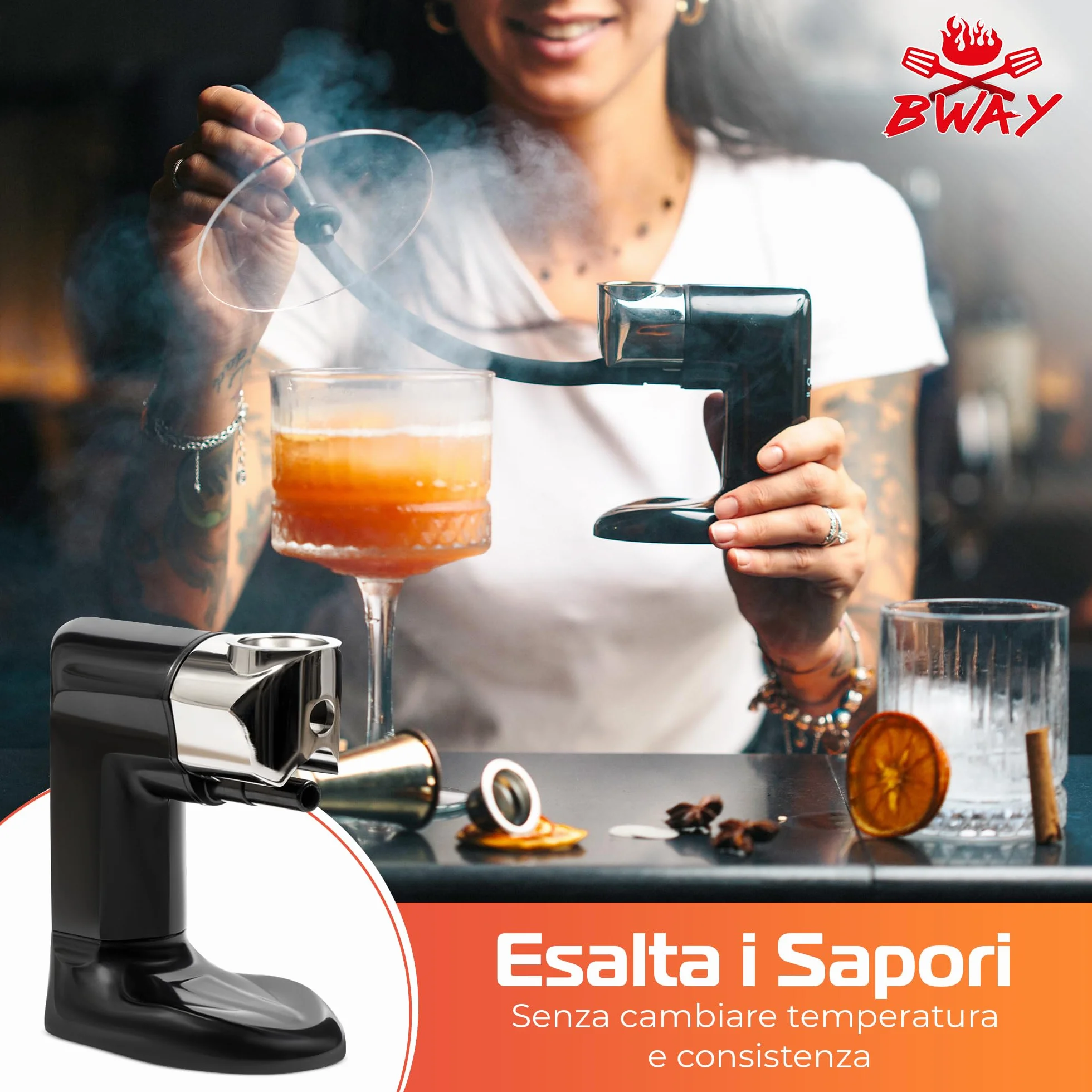 Affumicatore da Cucina Professionale BWAY a Freddo con 3 Aromi di Trucioli - Smoking Gun per Whisky